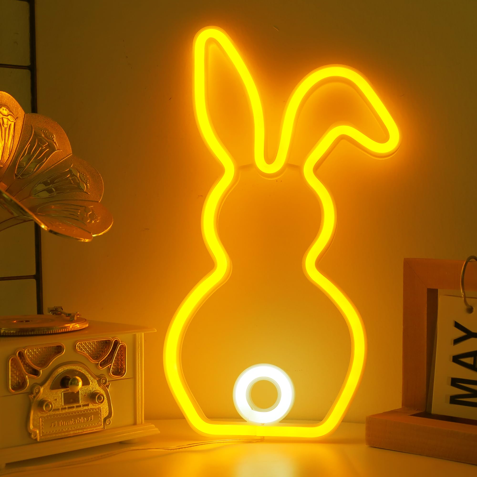 ENUOLI Rabbit Neon Sign Light - USB Powered Wall Art for Bedroom & Kids Room, Plastic, Colorful Bunny Decoration for Parties & Gifts