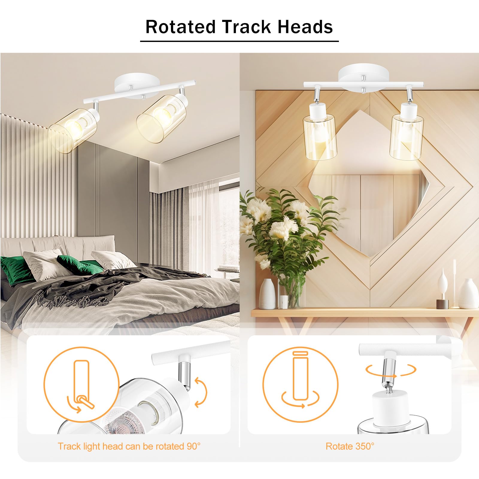 Boostarea 2-Light Bathroom Light Fixtures, White Modern Vanity Wall Lights With Clear Glass Shade, Flexibly Ceiling Light For Mi
