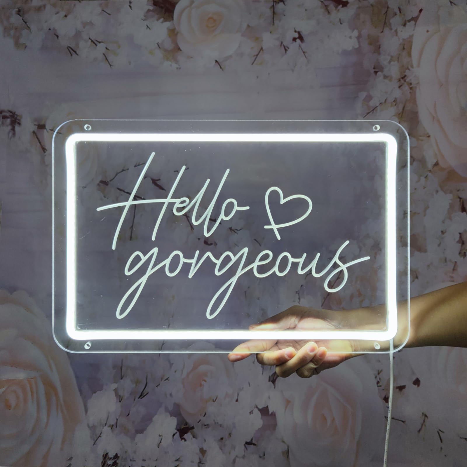 INSNEnN Hello Gorgeous Neon Sign - Dimmable LED Wall Decor, 15.4 x 10.4 Inches, Acrylic, White