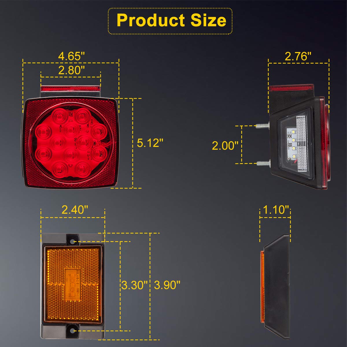 Limicar Trailer Lights Led Kit, Amber Marker Lights, Wire License Plate Bracket, Trailer Wiring Harness For Truck Boat Trailer R
