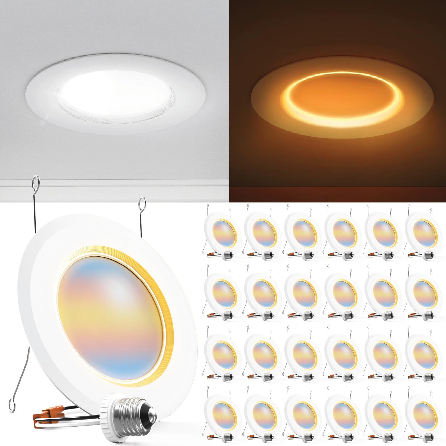 Sunco 24 Pack 6 Inch LED Recessed Lighting with Night Light, 2700K/3000K/4000K/5000K/6000K Selectable, Dimmable Can Lights, 12W,