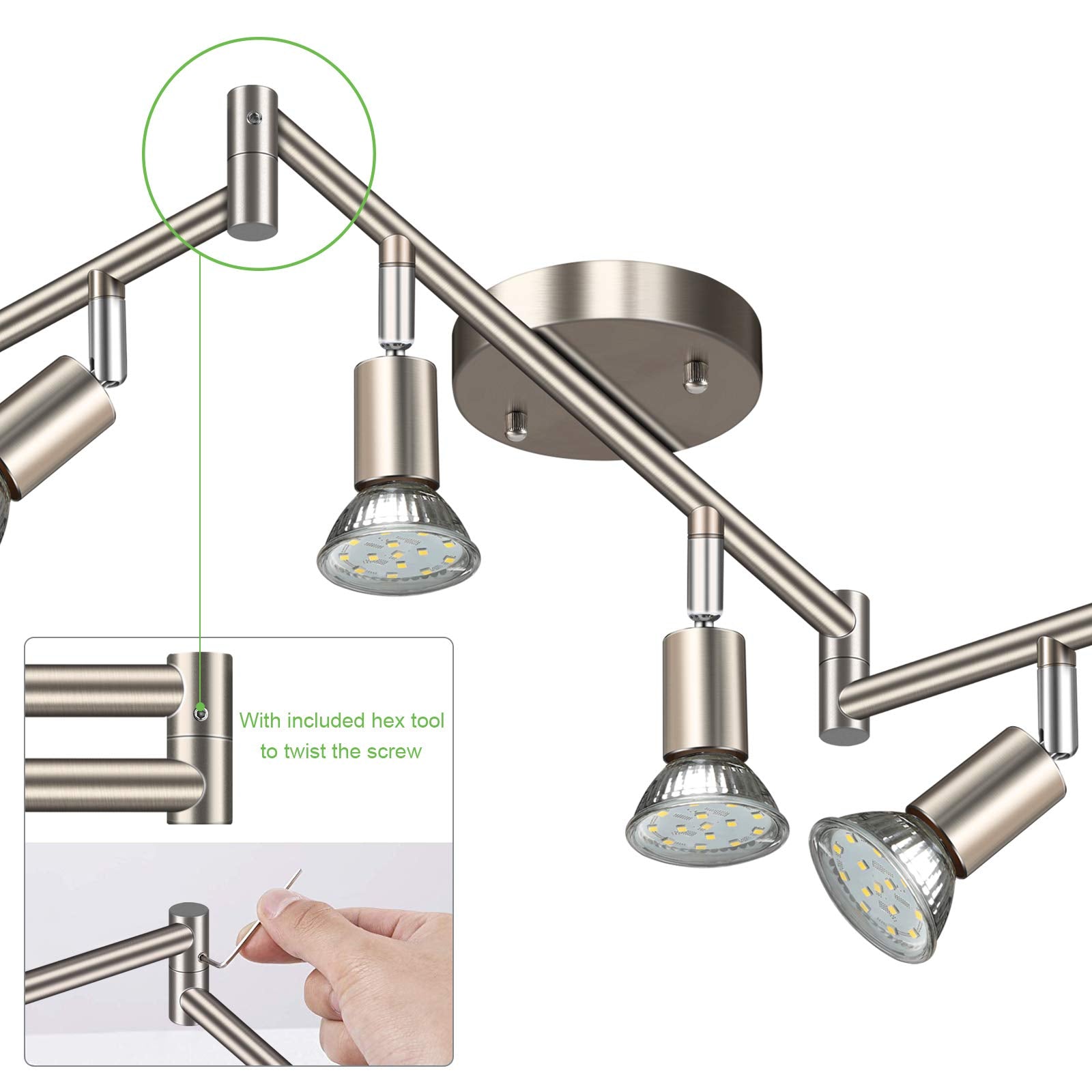 Unicozin LED Track Lighting Kit, 6 Light, Matt Nickel, 6 x 4W GU10 Bulbs, Modern Design, Model 516k5fhTcwL