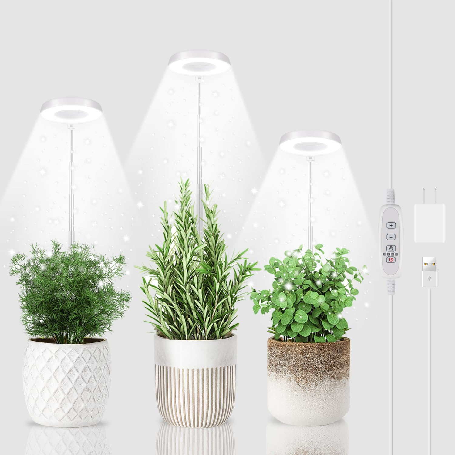 3 Pack Halo Grow Light for Indoor Plants  6000K 48 LEDs Full Spectrum Plant Lamp with Dimmable & Timer 4/8/12/18Hrs for Succulents  Mini Bonsai  Small Plants  Height Adjustable