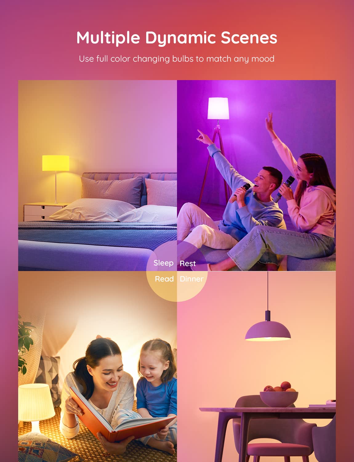 Govee Smart Light Bulbs, Color Changing Light Bulbs With Music Sync, 54 Dynamic Scenes, 16 Million Diy Colors Wifi & Bluetooth L