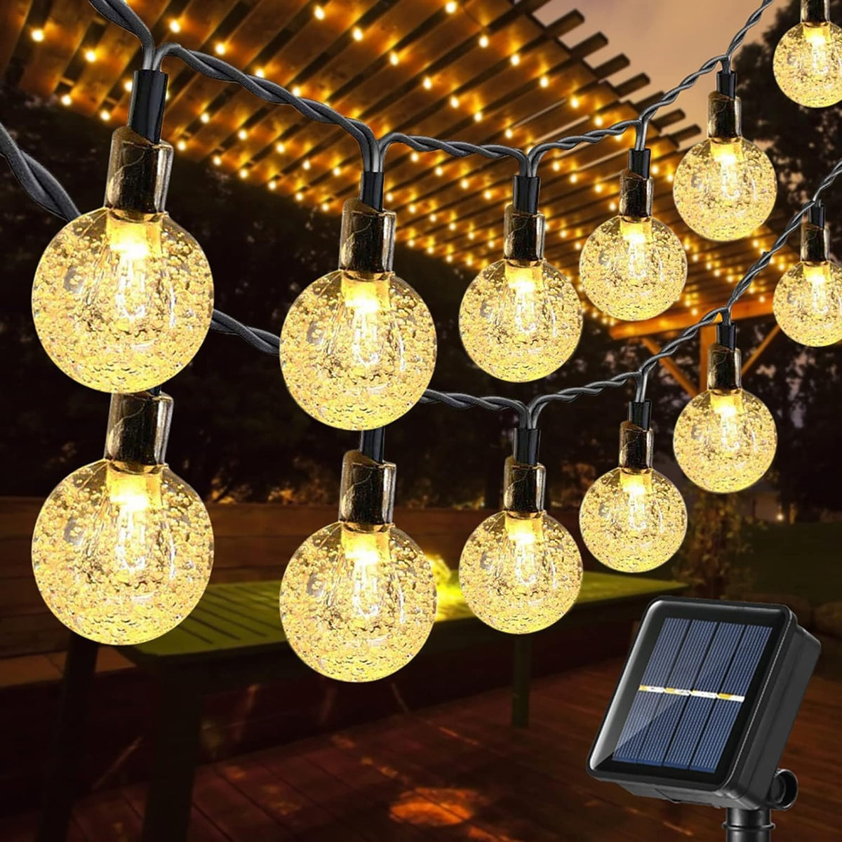 Toodour Solar String Lights Outdoor, 36Ft 60 Led Globe String Lights, Waterproof Crystall Ball Lights Solar Patio Lights With 8