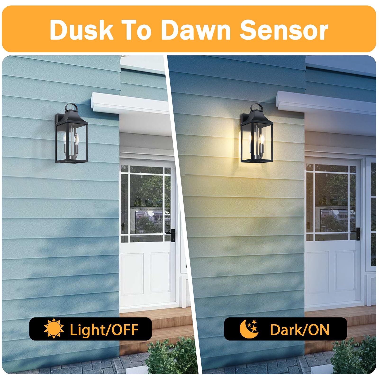 Myhxq 15&quot; Dusk To Dawn Black Outdoor Wall Lantern, Outside Modern Wall Sconce Light Fixture, Porch Light Wall Mount With E12 Socket And Glass, Waterproof Exterior Lamp Lighting For Patio Garage, 1Pack