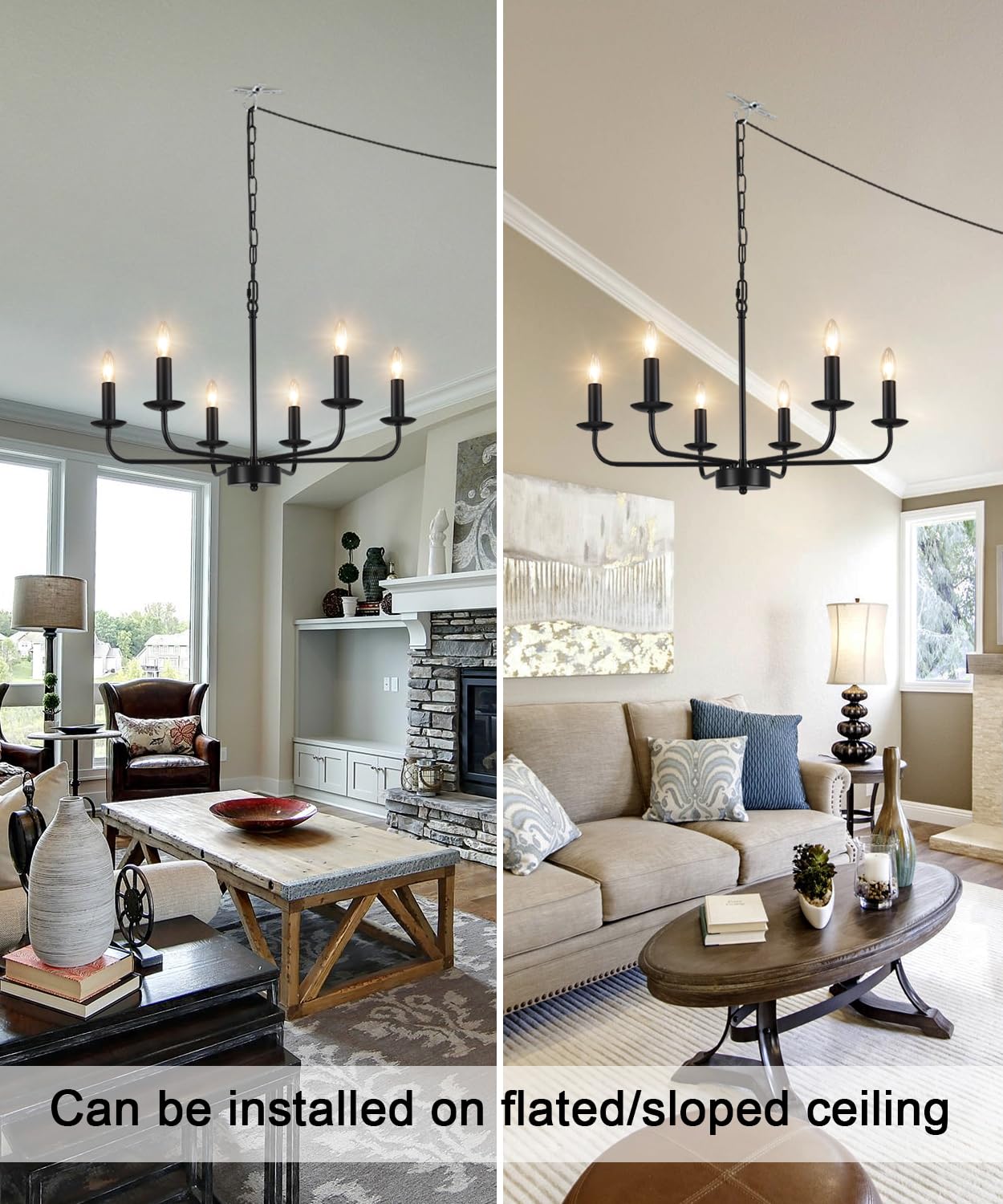 Zemsum 6-Light Plug-In Chandelier With Cord & Switch - Modern Hanging Lamp For Home Decor