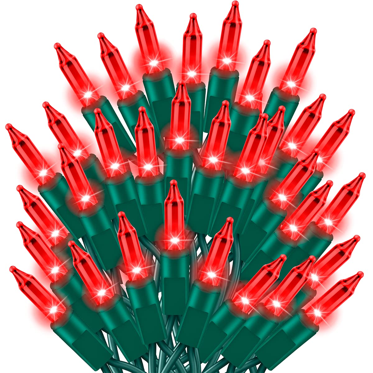 Twinglehome Ultra-Bright Connects End To End Red Christmas Mini Lights 300L 63.8Ft(2Sets-Each 150L)Ul Listed Incandescent Bulb String Light For Indoor Outdoor Holiday Garden Party Christmas Tree Decor
