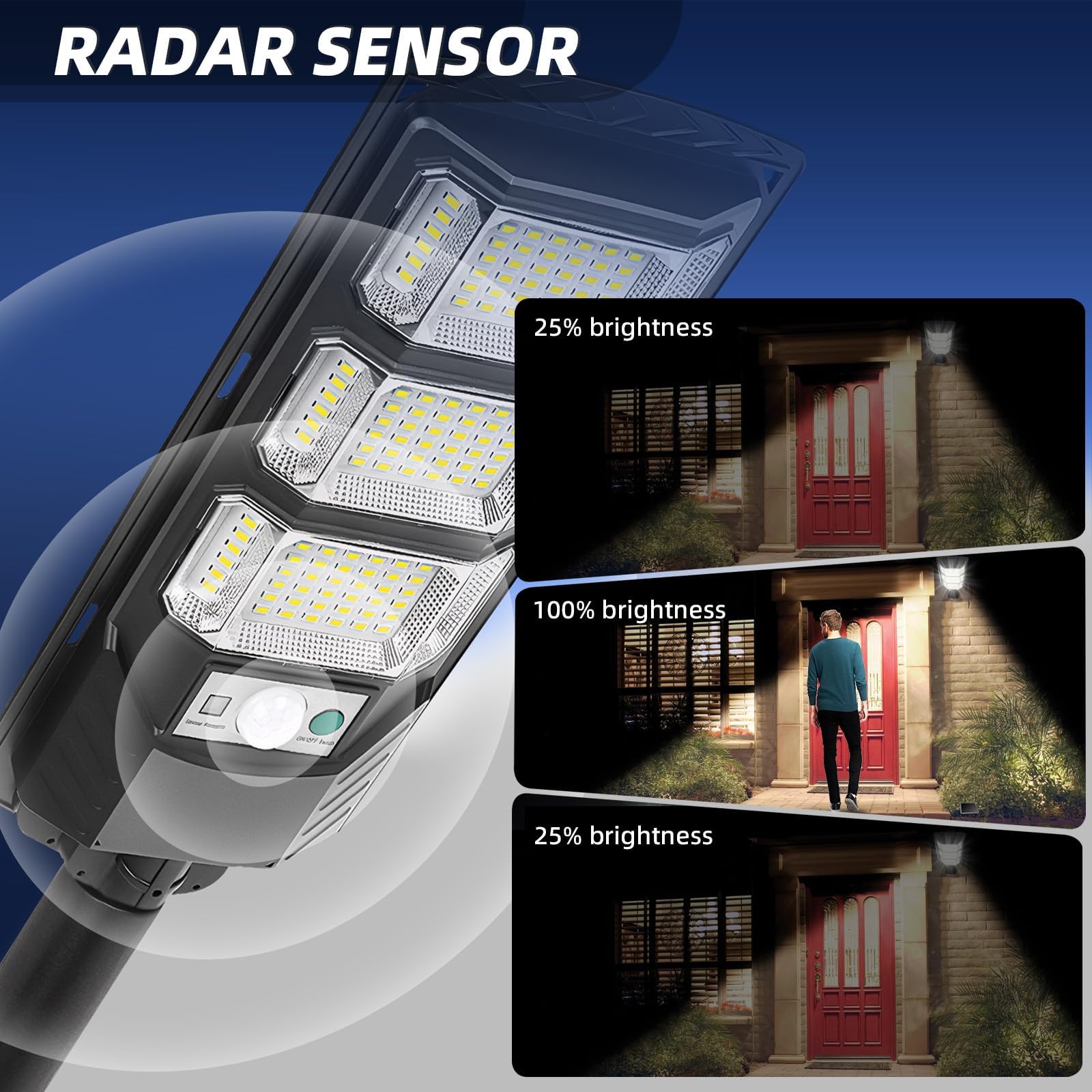 FOWSEEK Solar Street Lights 2 Pack, 6500K Waterproof with Motion Sensor, Remote Control, Black, Model STL3H-2PK-GEO