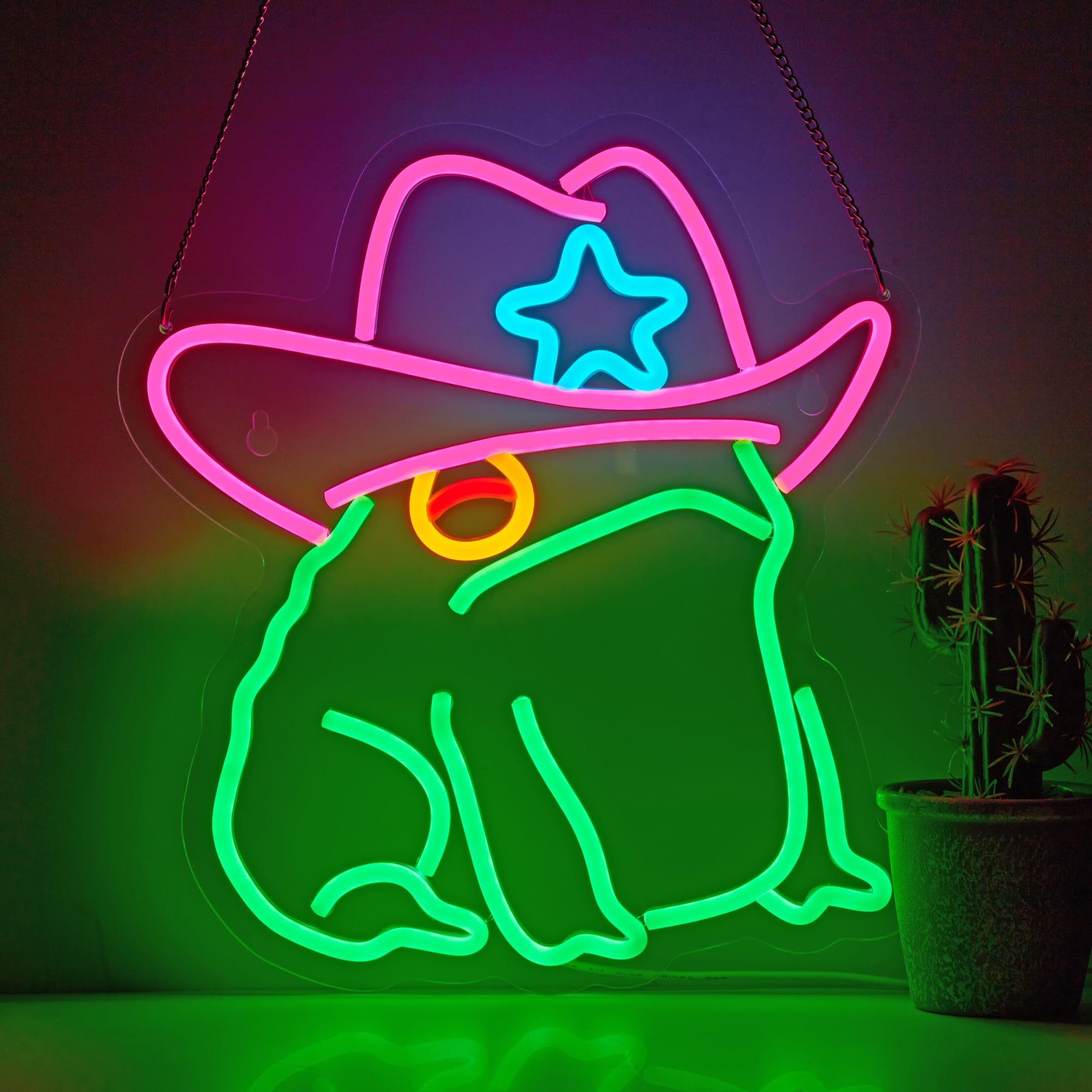NEONLAND Cowboy Toad Neon Sign LED USB Powered Dimmable Art 13.8 x 12.6 inch Frog Green Model NLANDANIMAL
