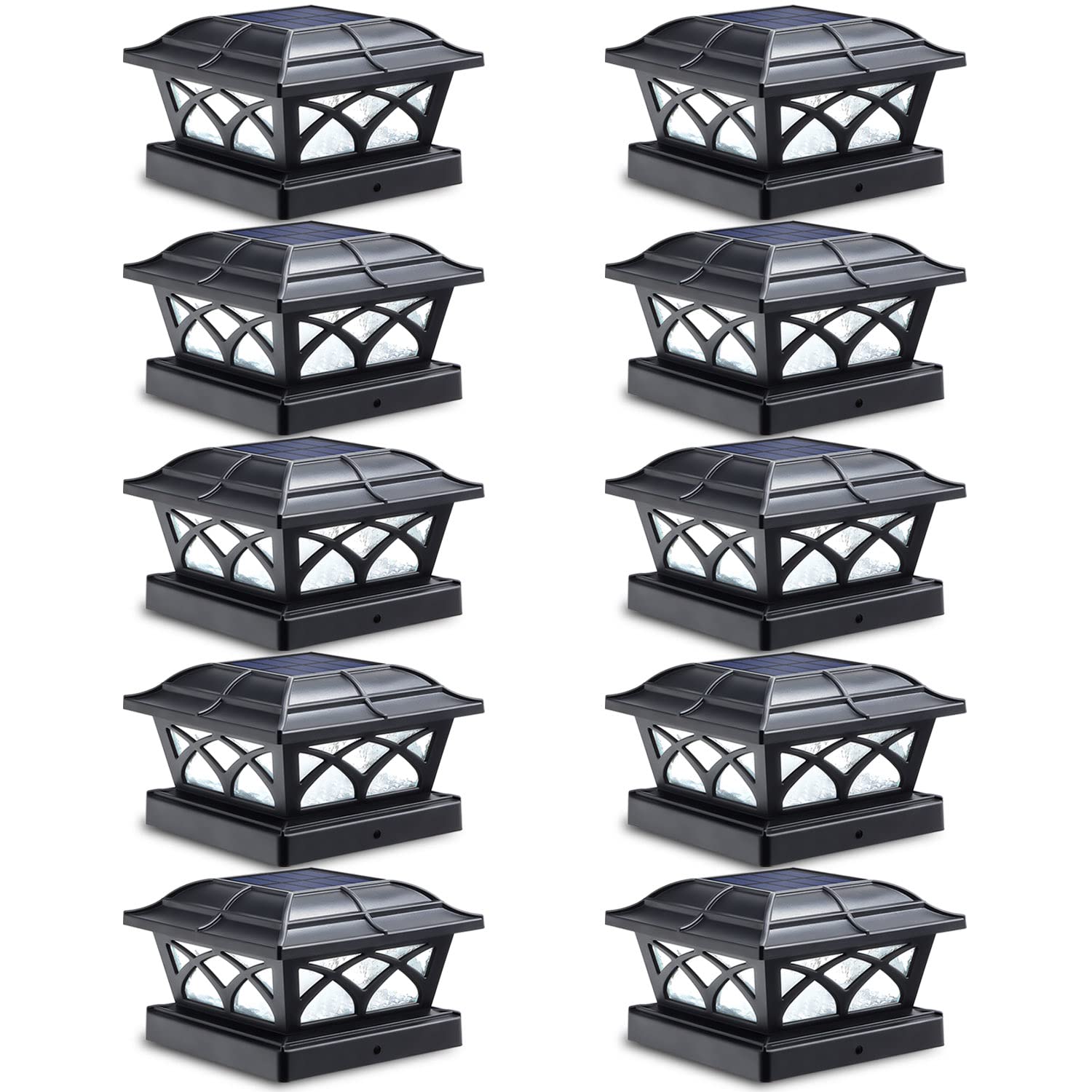 SIEDiNLAR Solar Post Cap Lights, 8 LEDs, Glass, 10 Pack, Black, Cool White & Warm White, for 4x4 5x5 6x6