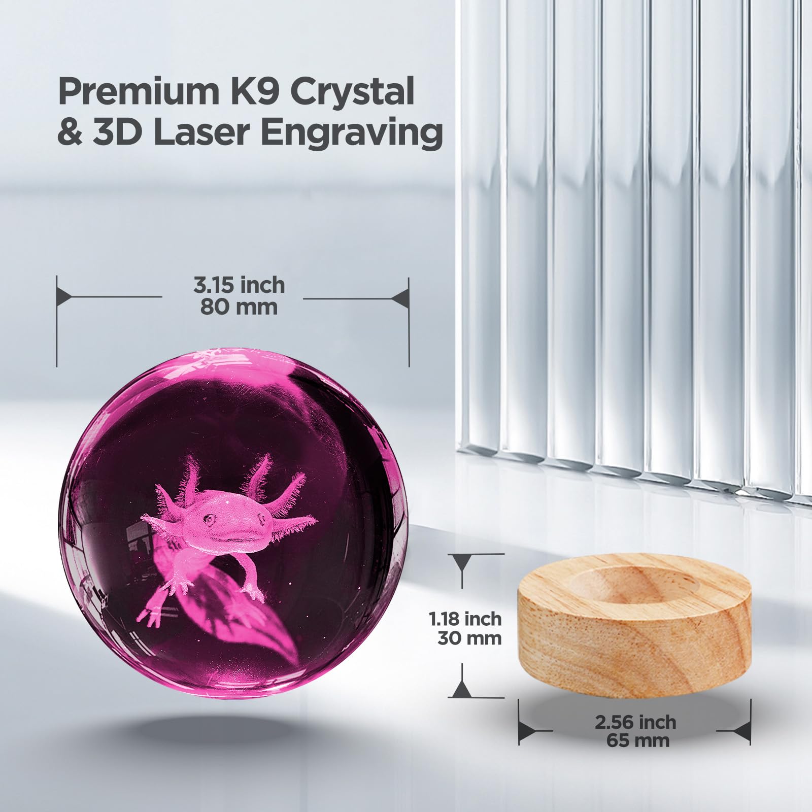 3D Axolotl Crystal Ball Night Light With Led Wooden Base Upgraded 3.15 Inch Glass Ball Lamps With 16 Color And Remote For Birthday Christmas  Cool Axolotl Toy Decor Gifts For Boys Girls Kids