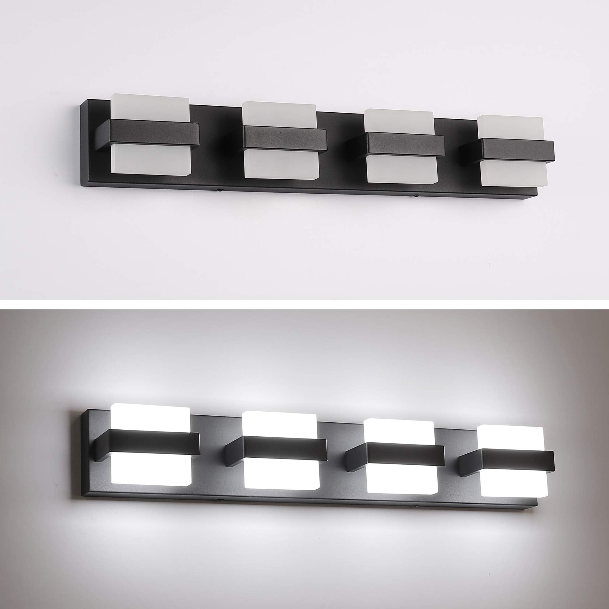 SOLFART Modern 4 Light Vanity Lighting Fixtures, Acrylic Shade, Matt Black, Model 7248-4T-WHL-BK-ND, Non-Dimmable, Bathroom Wall Lights