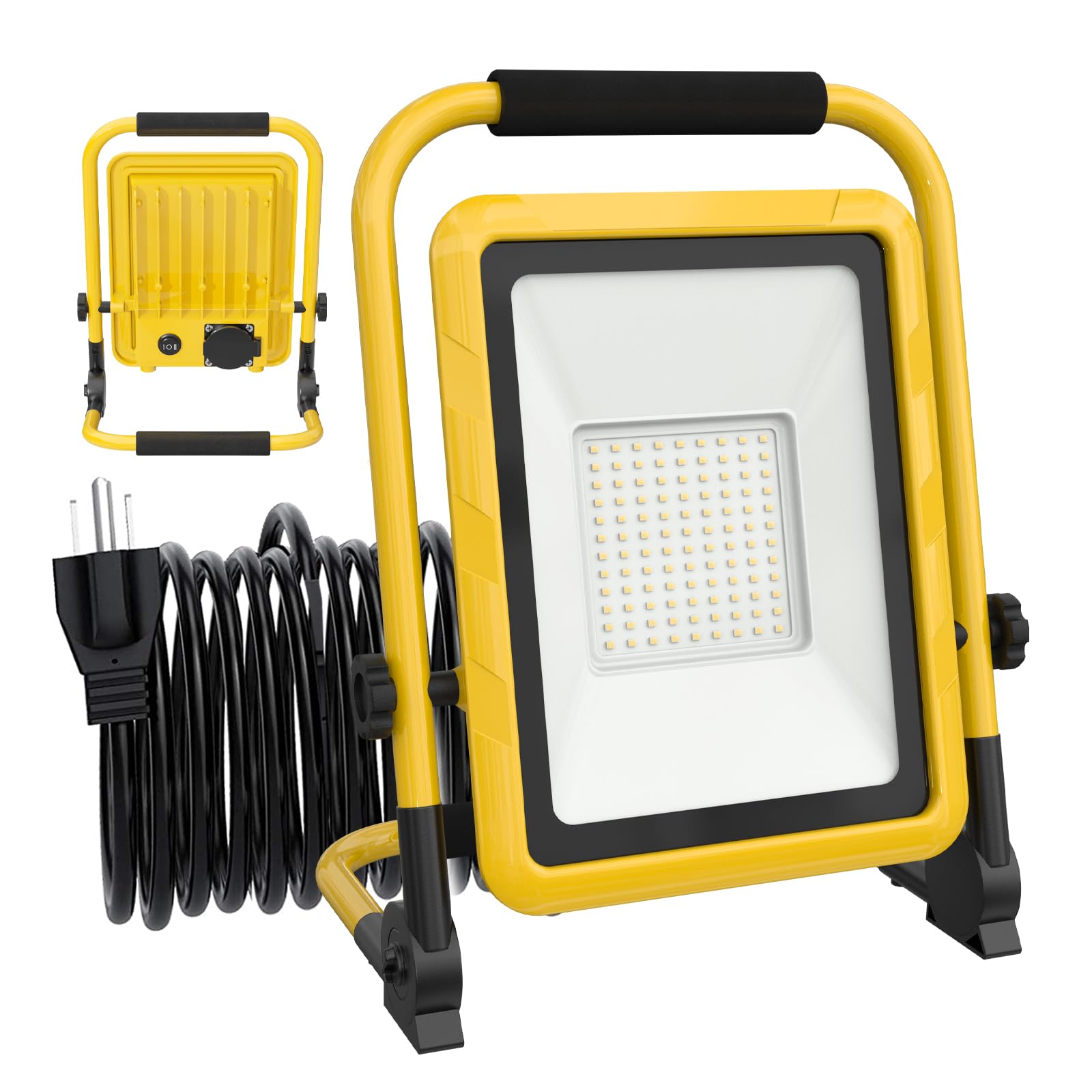 10000Lm Led Work Light, Lhotse 80W Portable Flood Light With Socket & Switch, Outside Work Lights With Stand,16.4 Ft Cord, 2 Brightness Modes Adjustable Worklight For Workshop Garage,Construction Site