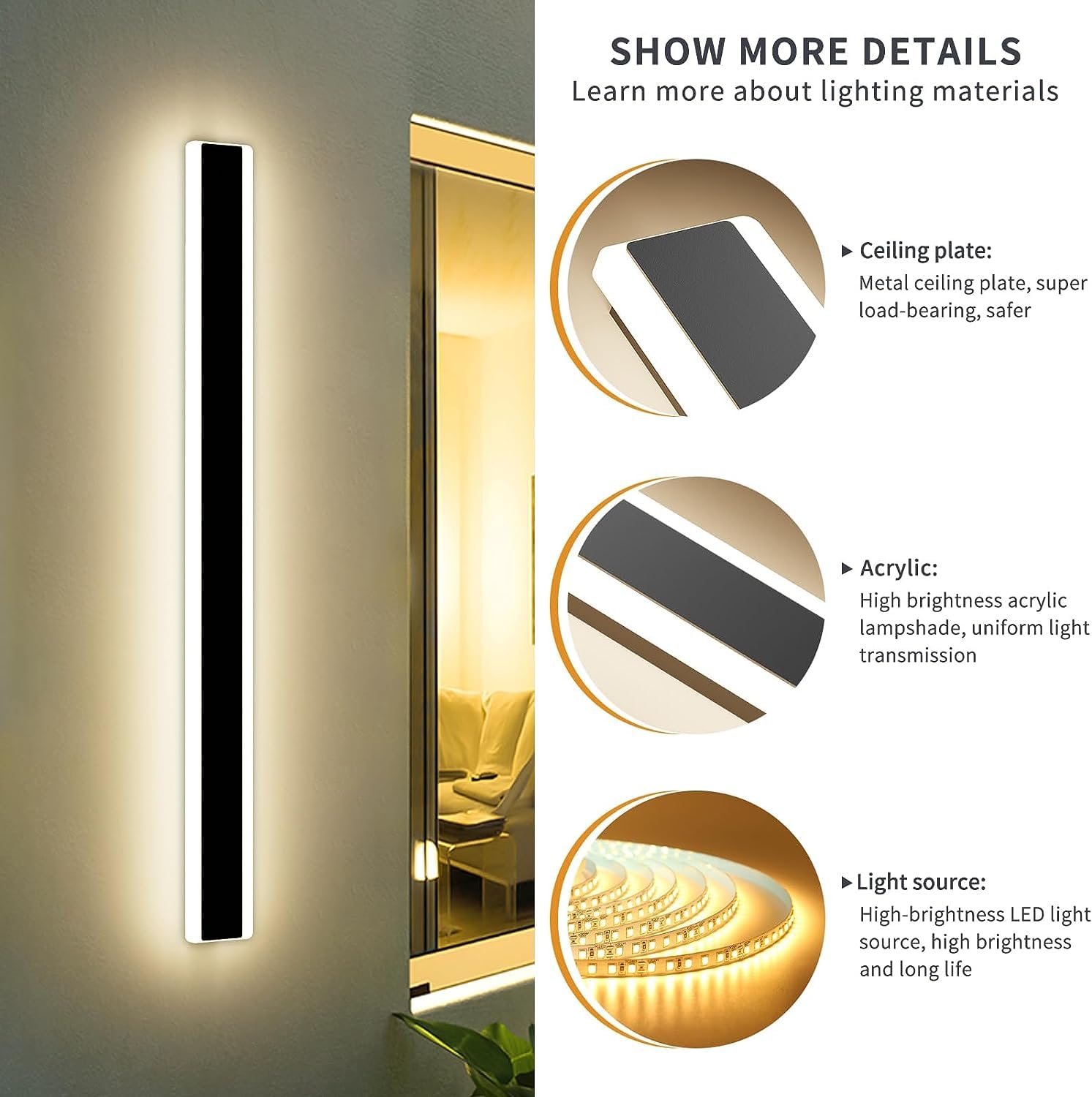 Mikeru Modern Outdoor Wall Light, 3000K-6000K Dimmable Outdoor Wall Sconce 31.4Inch Black Outdoor Exterior Lights With Remote Co