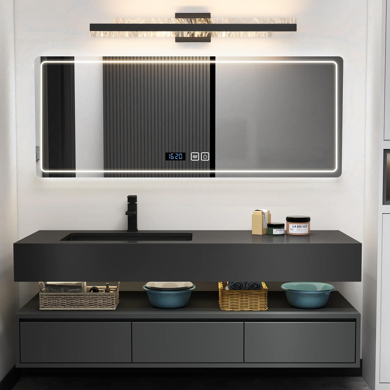 Hahzt Modern Bathroom Vanity Light: Matte Black 32 Inch 28W Dimmable Led Bath Bar Light Fixtures Over Mirror - Wall Sconce Picture Lights For Paintings Cabinets Bedroom 3000K
