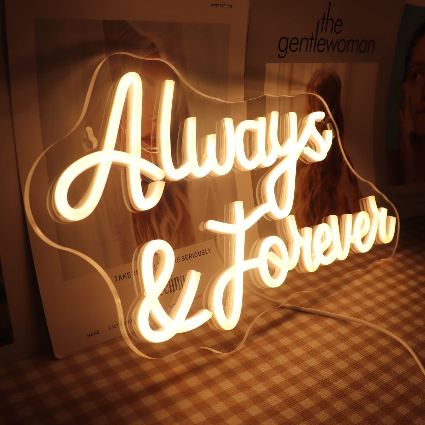 QiaoFei LED Neon Sign, USB Powered, Dimmer Switch, Warm White, Model QFLGT230317014, Wall Decor for Home, Bar, Wedding, Engagement