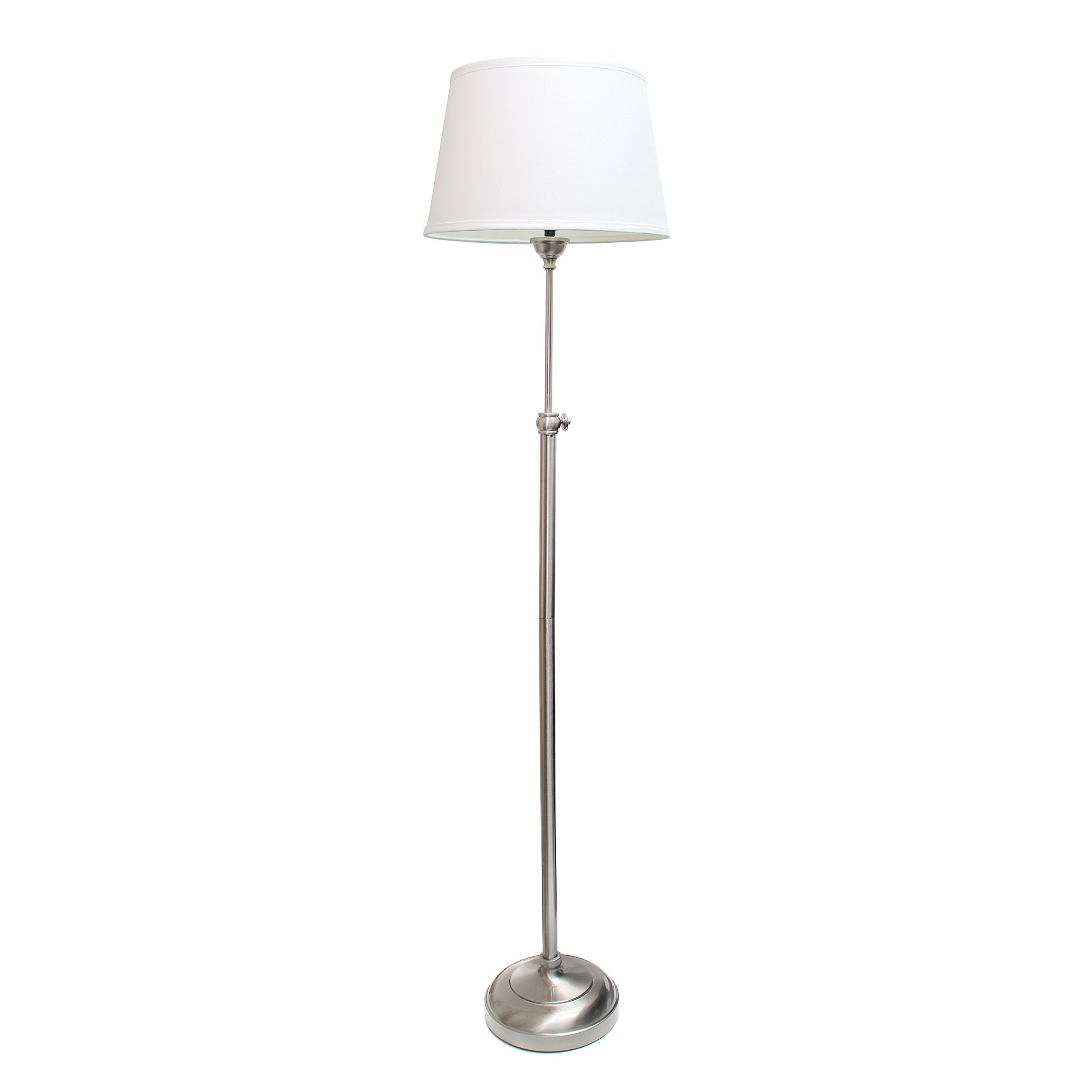 Elegant Designs Lc1017-Bsn Brushed Nickel Adjustable 3 Pack Lamp Set With White Fabric Shades, 1 Floor Lamp And 2 Table Lamps