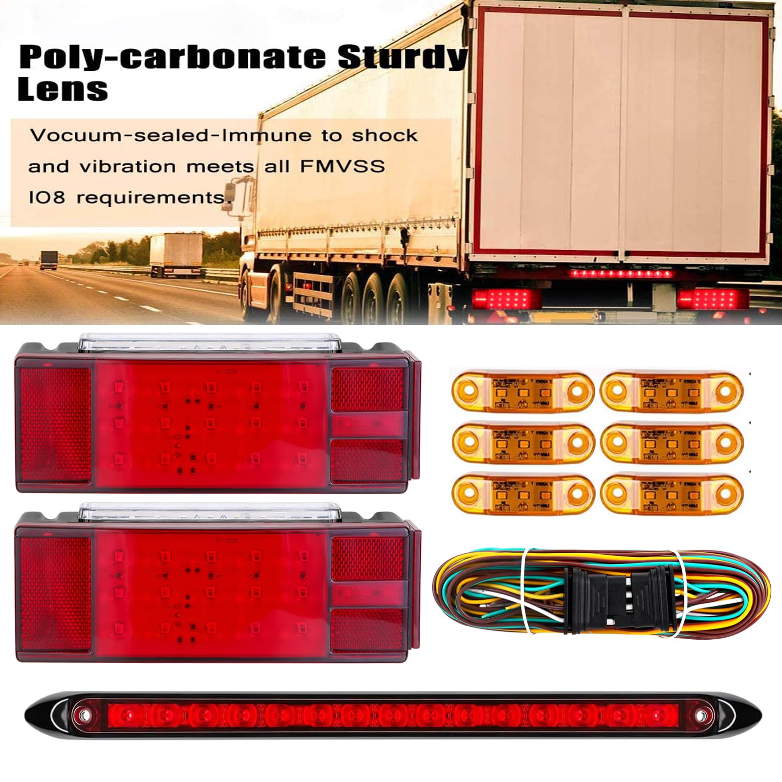 LIMICAR LED Boat Trailer Lights Kit with Amber Marker Lights, 25FT Wiring, Model 200715, Red & Amber, Submersible for RV Truck
