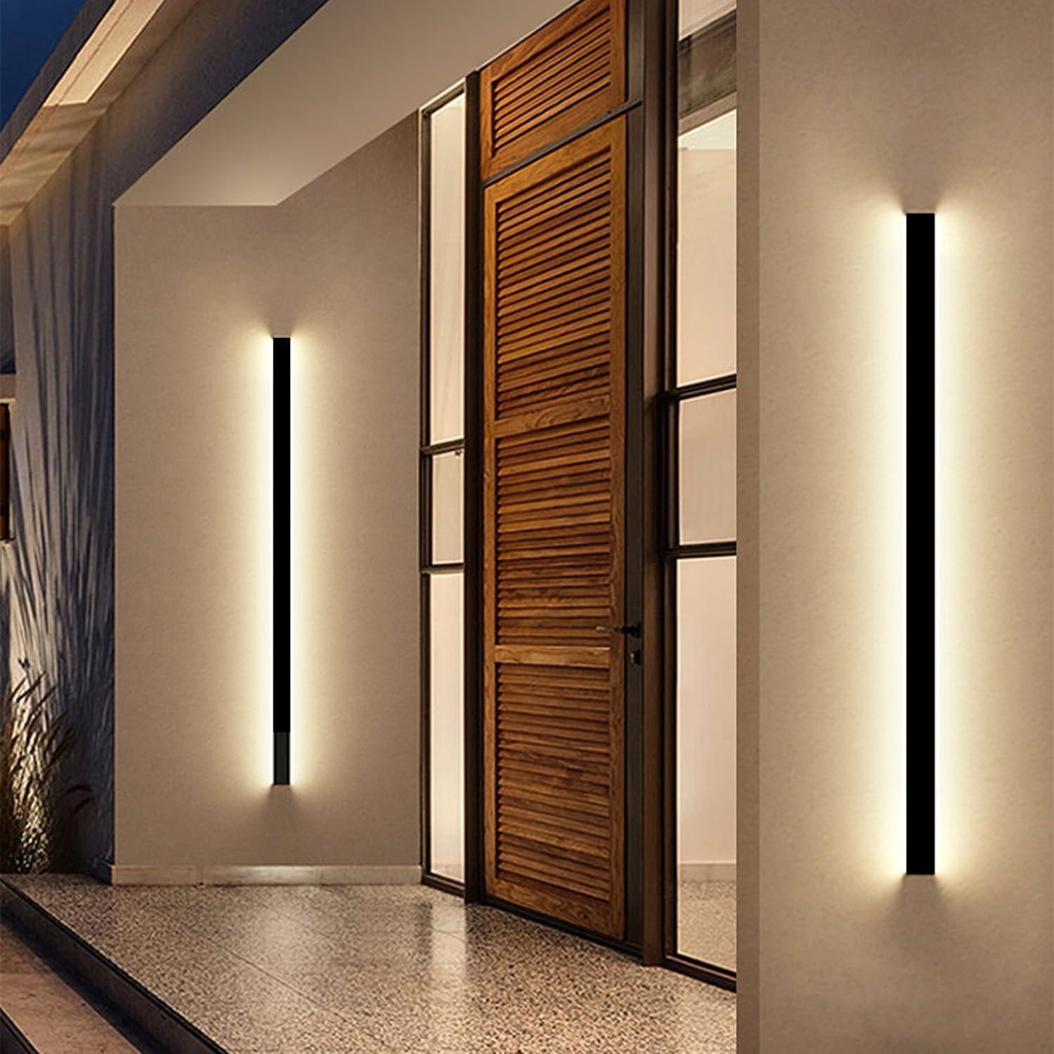 Modern Exterior Lights For House - 39.4Inch Long Strip Outdoor Porch & Patio Wall Light Fixture  Dimmable Black Wall Mount Exterior Lighting Wall Sconce Outside Garage Lights For Courtyard  Corridor