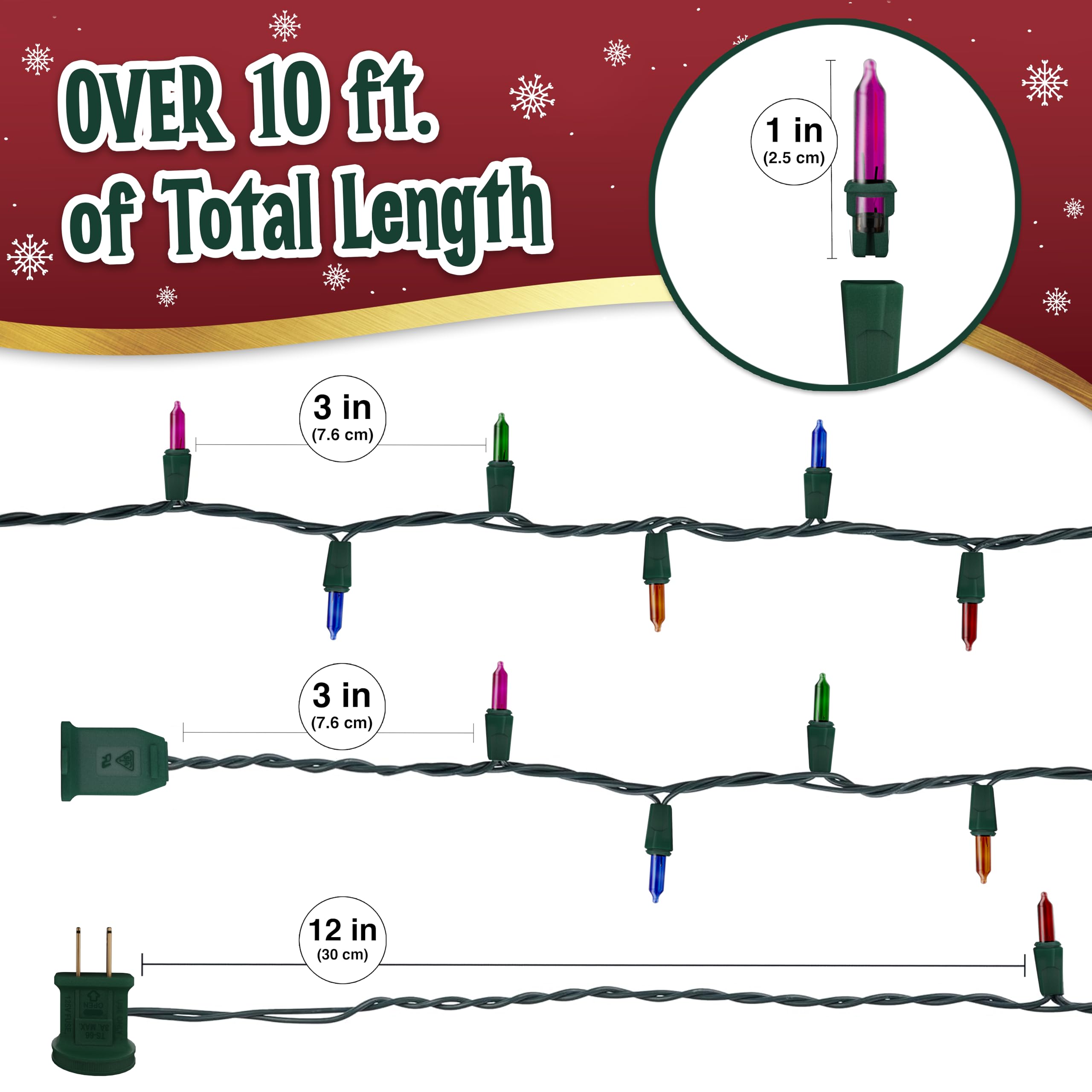 Stargo Warm Multi Color Christmas Tree Lights - 50 Mini Bulbs, 9 ft, Glass, Green Wire, Multifunctional Xmas Twinkle Lights