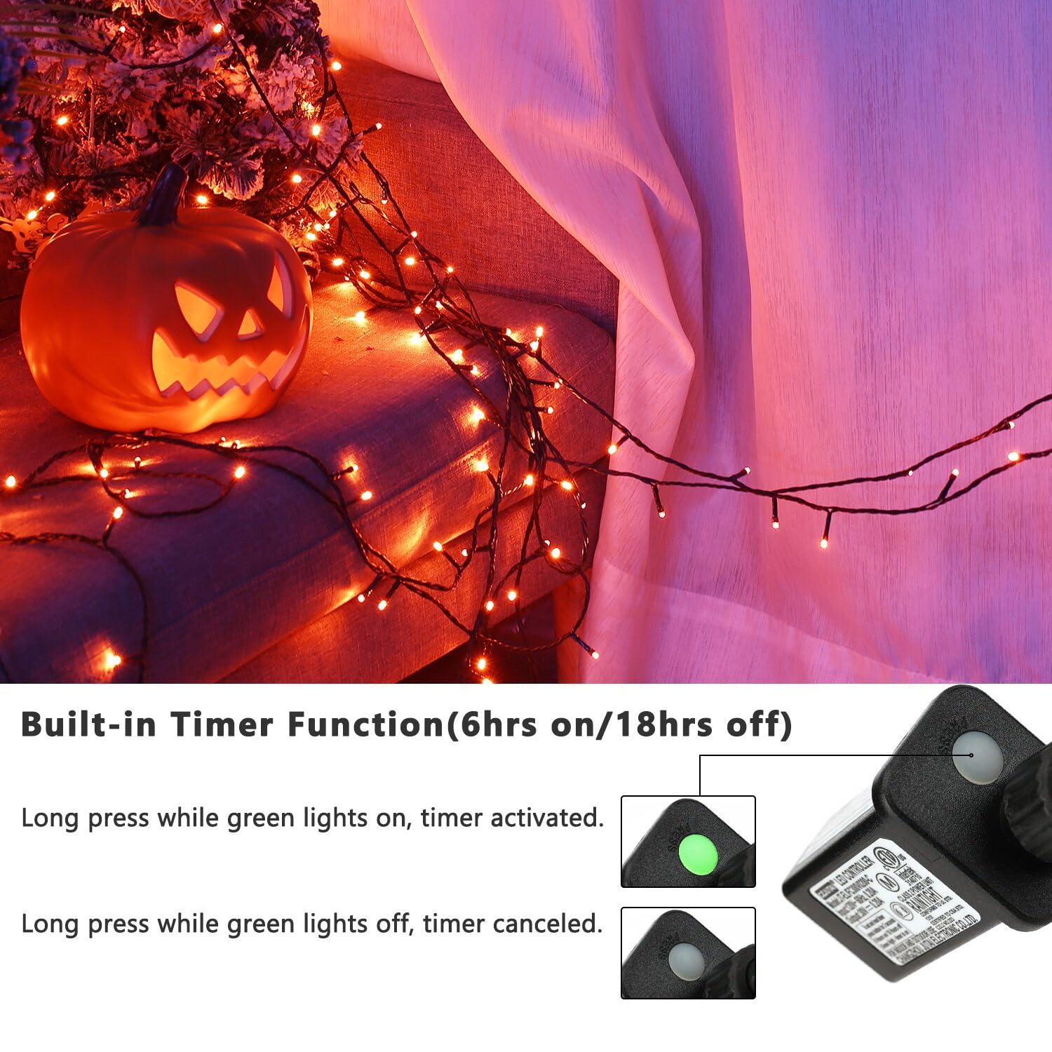 Brizlabs Halloween Lights, 240 Led 78.74Ft Orange Lights, Outdoor Halloween Mini Lights Connectable, 8 Modes Plug-In Led String