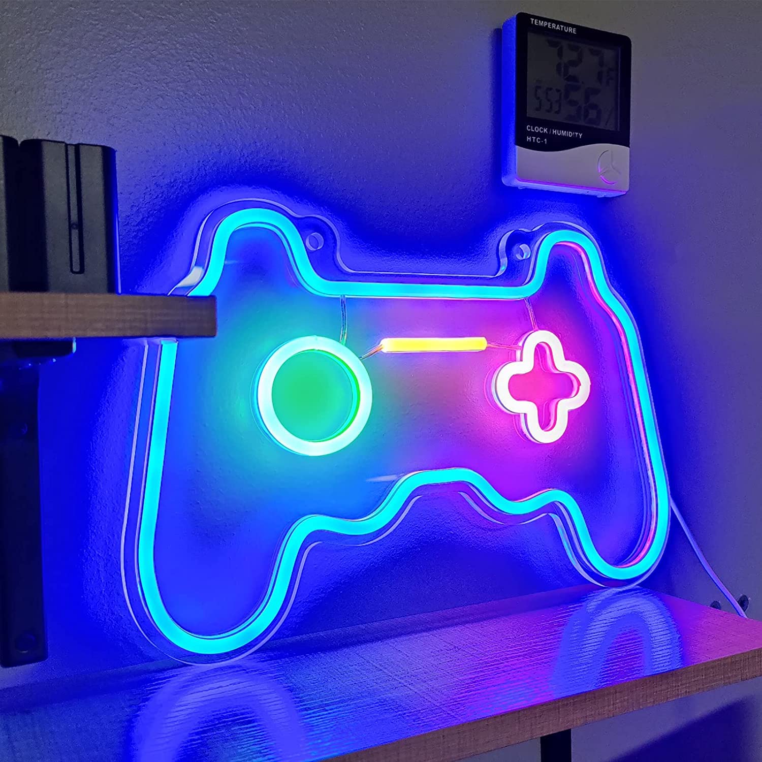 SOLIDEE Neon Sign Wall Decoration, Gamepad Controller Shape, Dimmable LED, 15x10 in, White/Clear, Model NHD-01