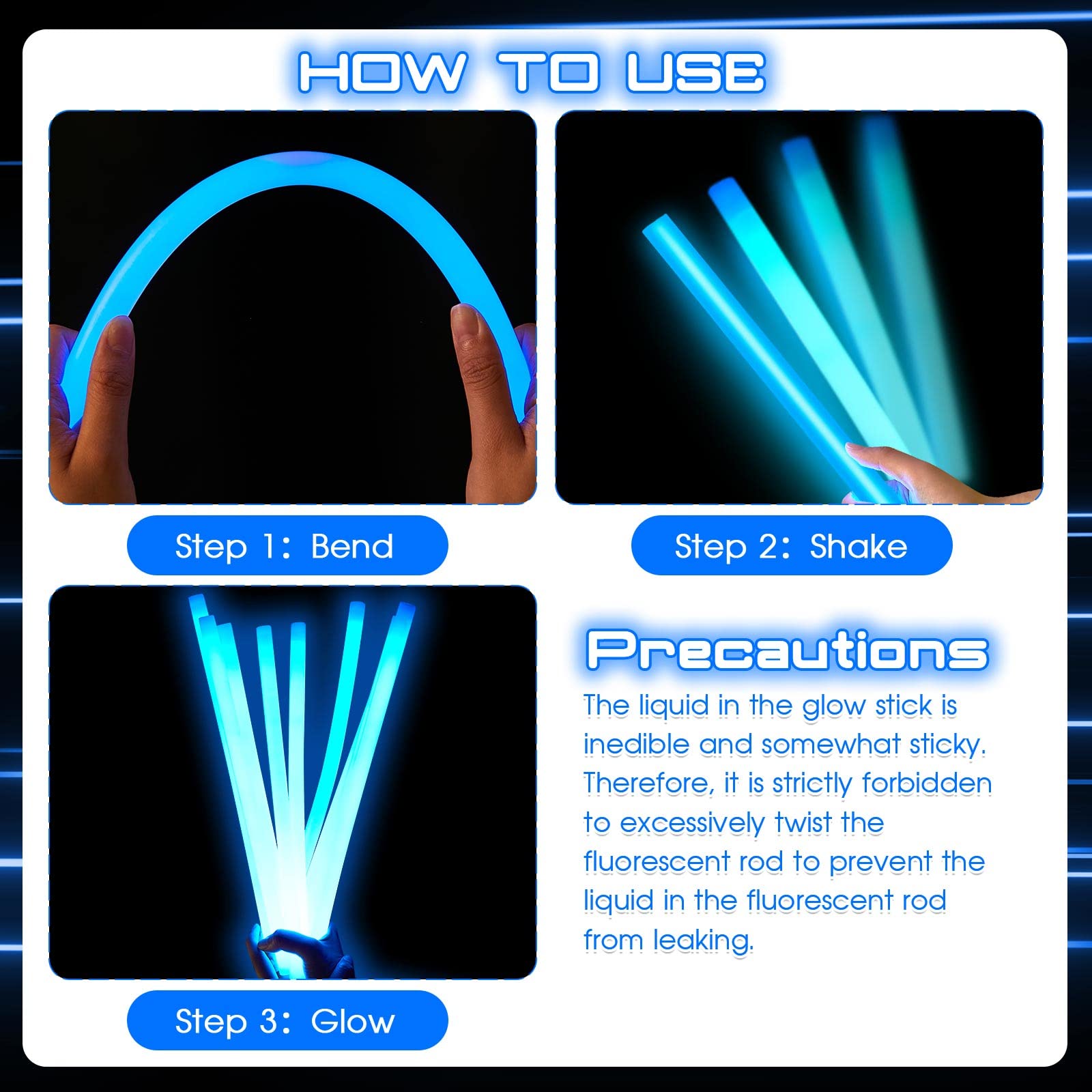 Lewtemi 10 Pcs 14 Inch Blue Glow Sticks - Jumbo Emergency Light Sticks for Camping & Survival Kits