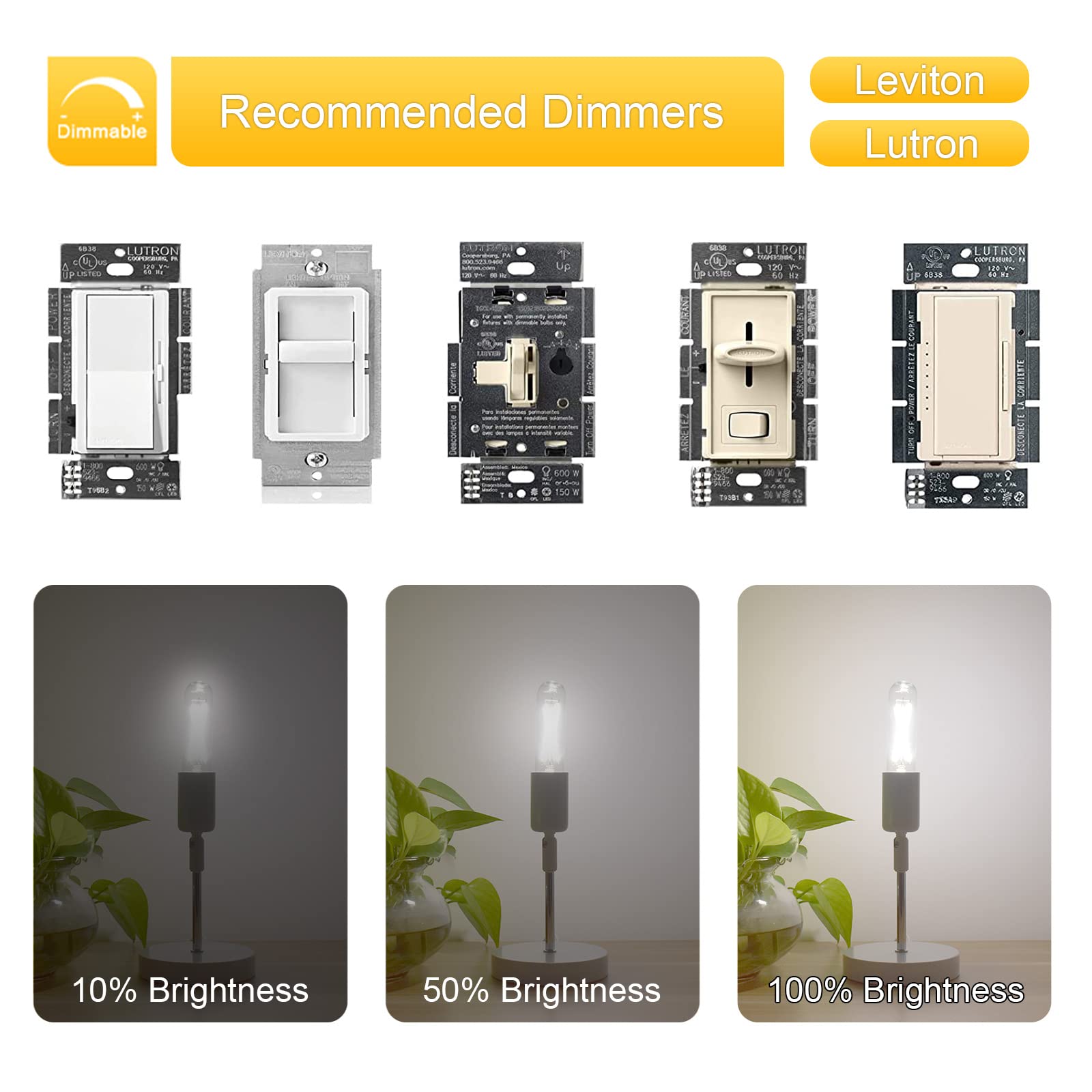 T10 Led Bulb  Dimmable 2W Tubular Chandelier Bulb  25Watt Equivalent Ceramic Christmas Tree Bulbs  5000K Daylight  Clear Glass  Antique E26 Light Bulbs For Pendant Desk Cabinet Display Lamp  3 Pack