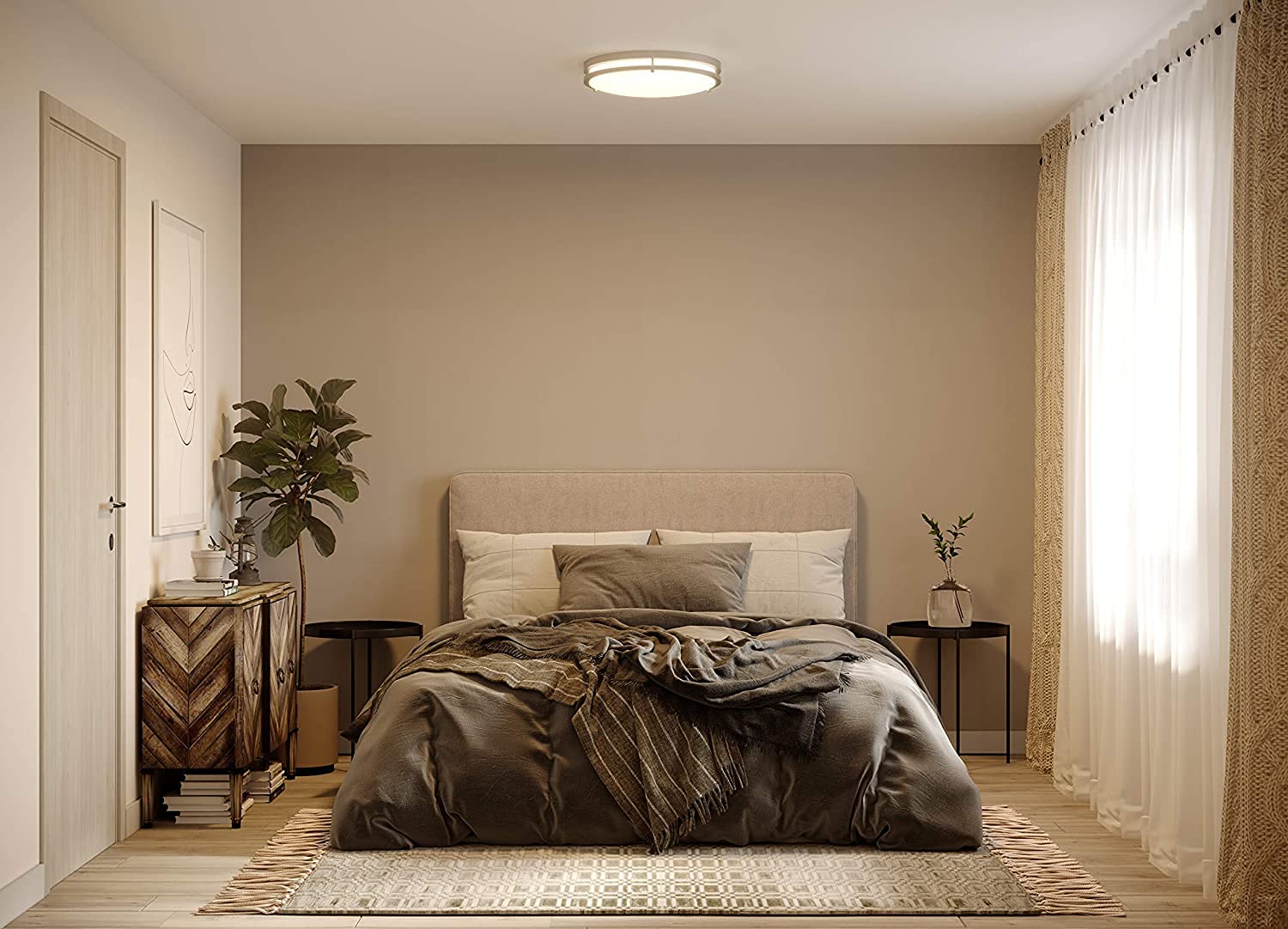 Good Earth Lighting Jordan 14-Inch Led Flush Mount - Satin Nickel, Dimmable, 1700 Lumen, 3000K, 50,000 Hour Rated Lamp Life