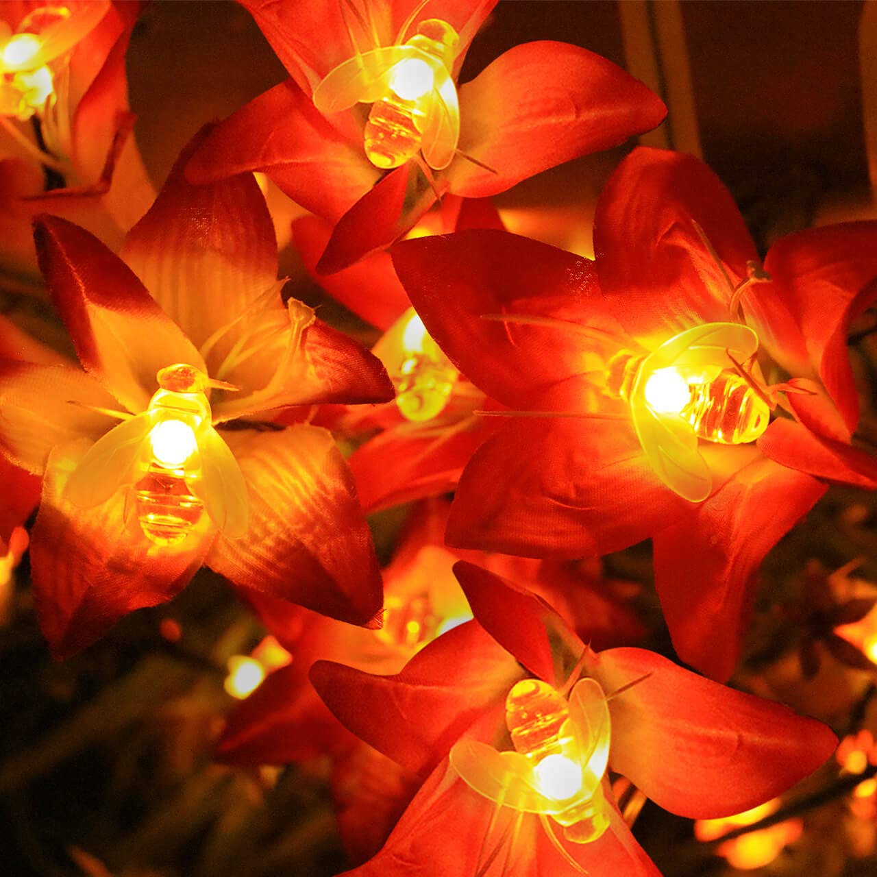 SEMILITS Solar String Lights - 20 LED Outdoor Waterproof Honey Bee Decor - Warm White