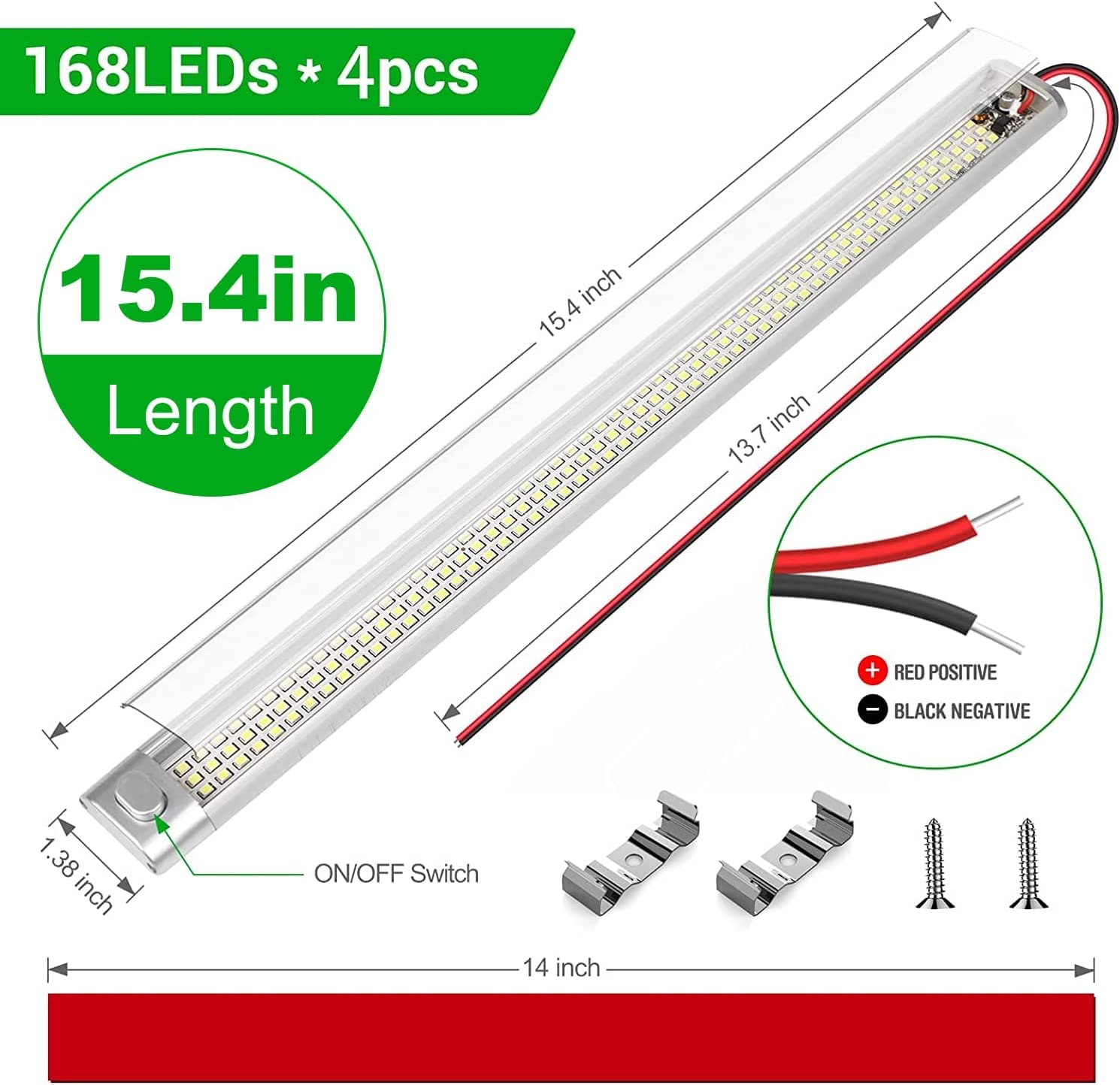 CT CAPETRONIX 12V LED Interior Light Bar, 168 LEDs, 15.4in, 1700LM, White, Stainless Steel, 6PCS for RV, Truck,