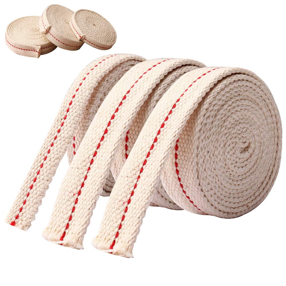 Pengxiaomei Cotton Oil Lamp Wick - 19.5 Feet, 3 Rolls, Beige and Red Replacement Wick for Oil Lamps and Burners