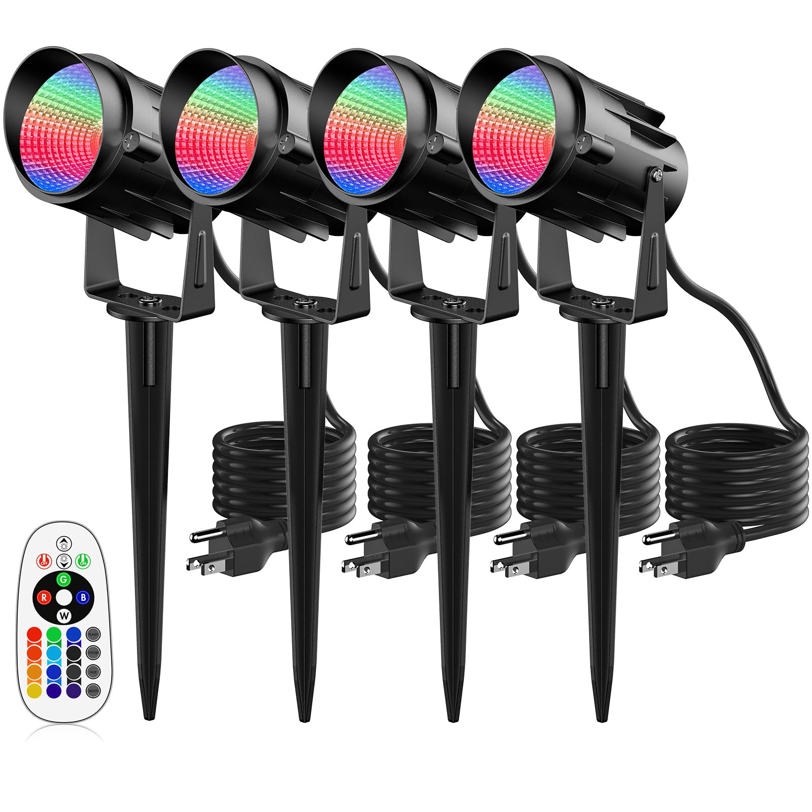 JIAQIYAN RGB Spotlight Outdoor 12W Color Changing Landscape Lighting with Remote Control Outdoor Spotlight for Yard 120V Waterpr