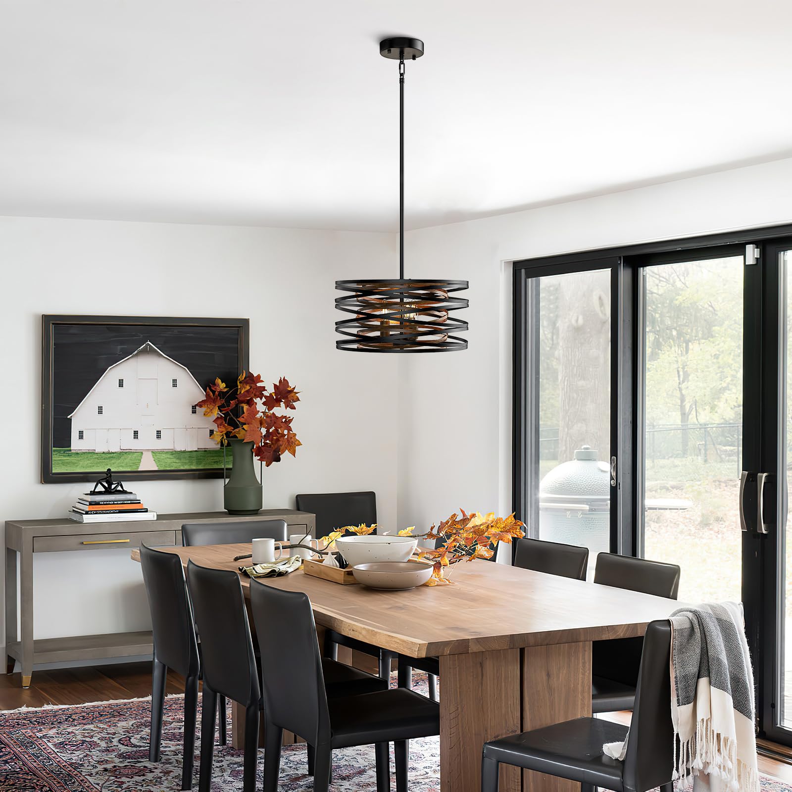 12.6 In Black Chandelier, 3-Light Farmhouse Chandelier For Dining Room Lighting Fixtures Hanging, Dining Light Fixtures Industri