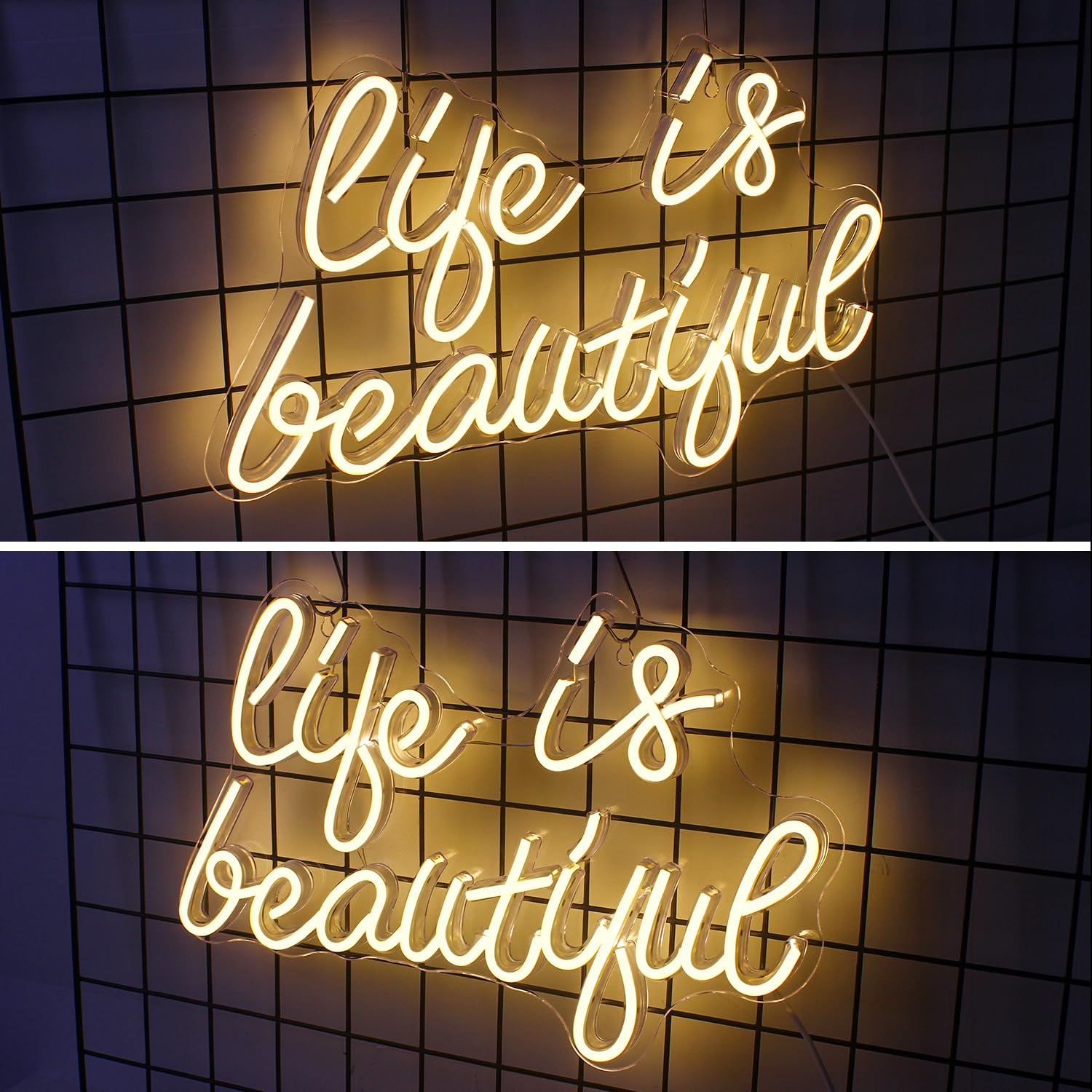 Horseneon Neon Sign - Life is Beautiful Wall Decor, USB Powered, Acrylic, Warm White