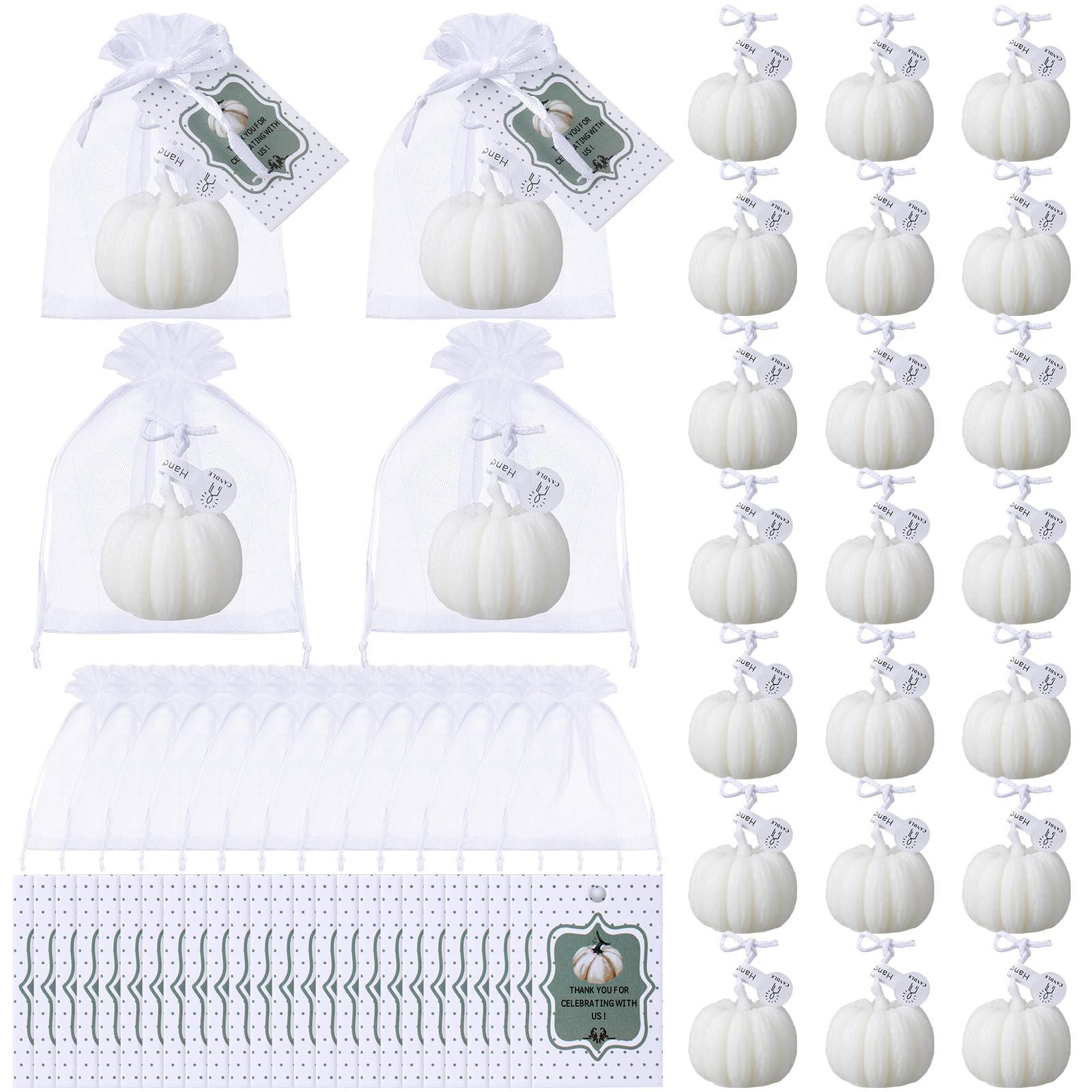 Treela Pumpkin Candles Set of 24, Fall Baby Shower Party Favors, White, Autumn Wedding Gifts