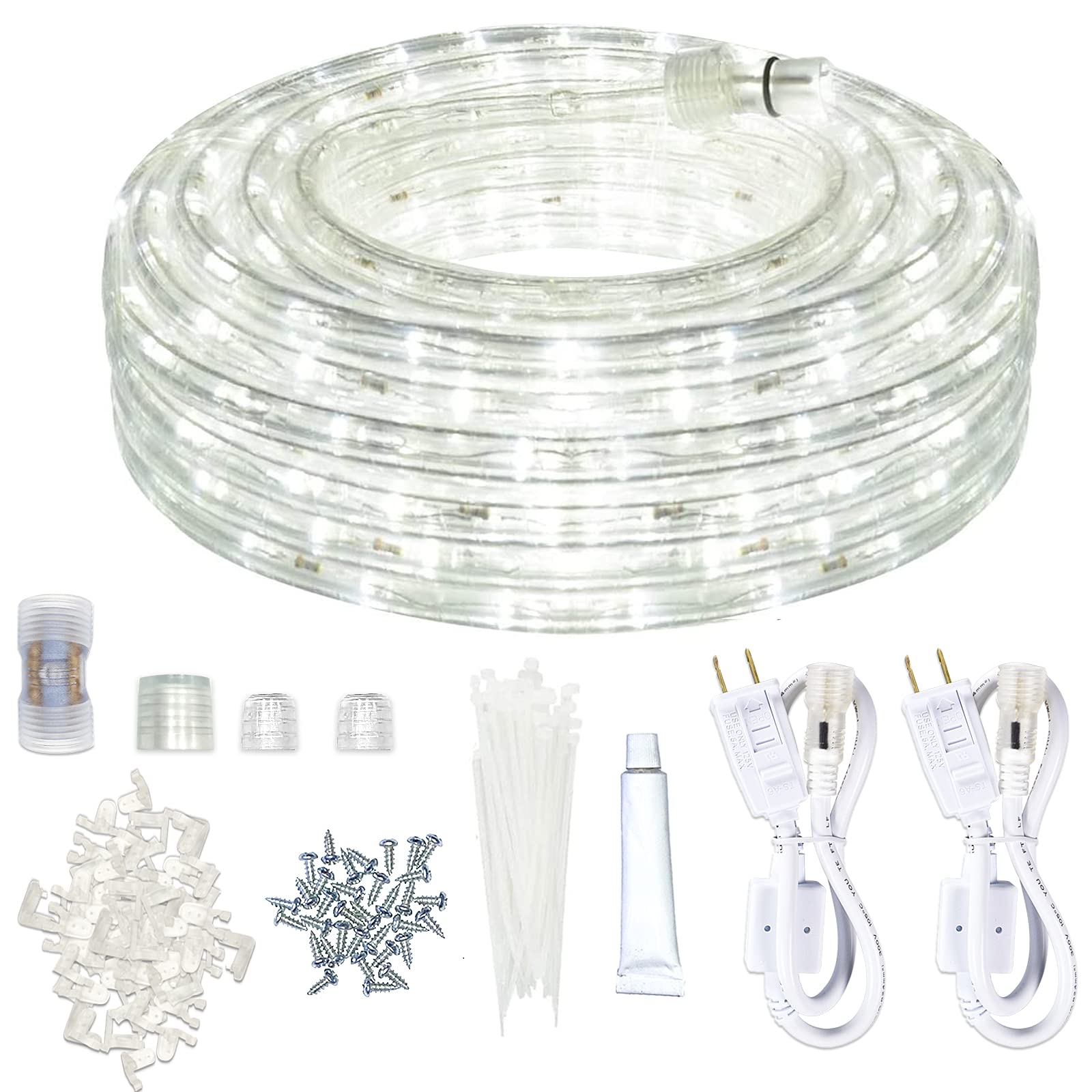 SURNIE 50FT LED Rope Lights - Waterproof Daylight White, Flexible Plastic, Model SR11101-15-DW-US, Ideal for Outdoor & Indoor Decor