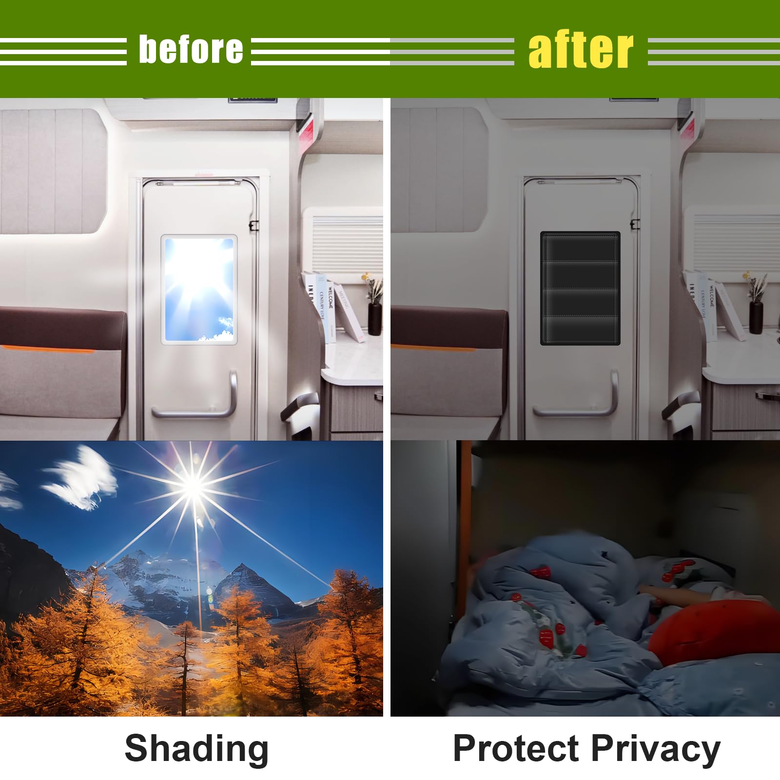 Rv Door Window Shade Cover 25'' (L) X 16'' (W), Foldable Hook&Loop Design, Rv Blackout Window Cover With Uv Protection, Waterpro