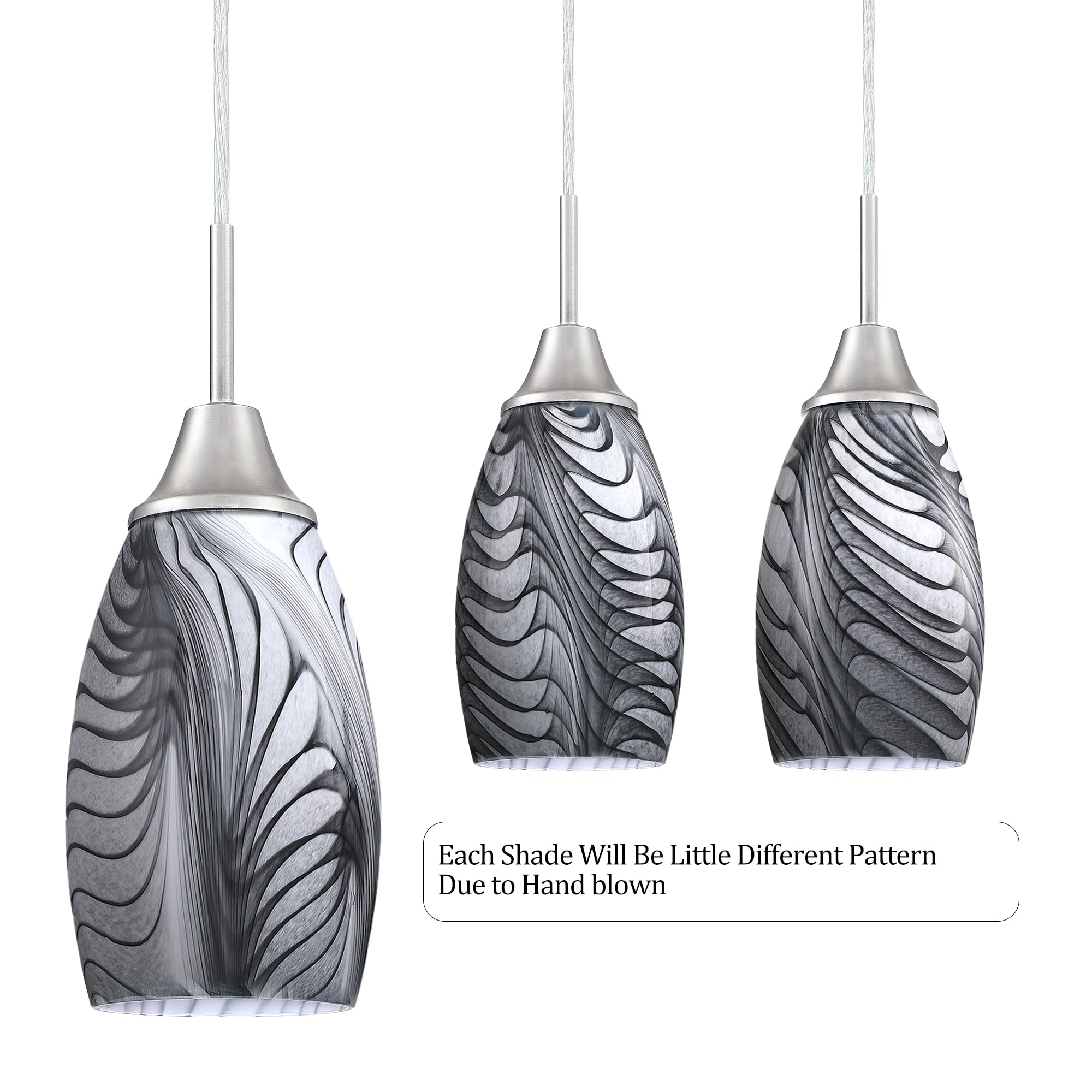 Viinew Mini Glass Pendant Light 1-Light 4.72'' Hwith Handblown Black And Gray Marble Art Oval Glass Lamp Ceiling Hanginglight,Fo