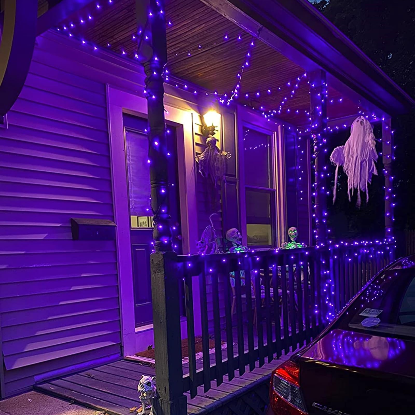 Qitong 2 Pack Purple Solar Christmas Lights, 66Ft 200 Led Waterproof Fairy Lights, 8 Modes