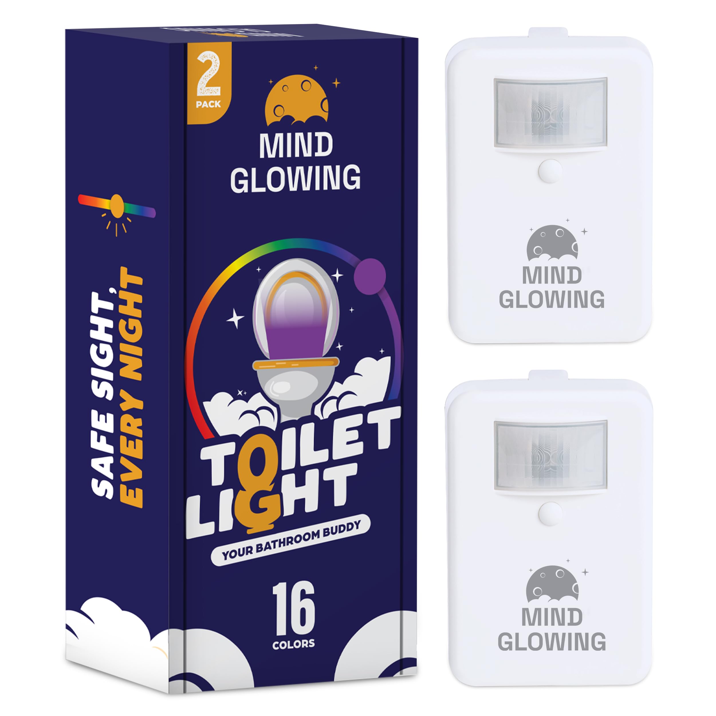 Mind-Glowing Toilet Light - Motion Sensor, Color Changing LED, 2 Pack, Plastic, Multicolor, Model MGTL-01-2px