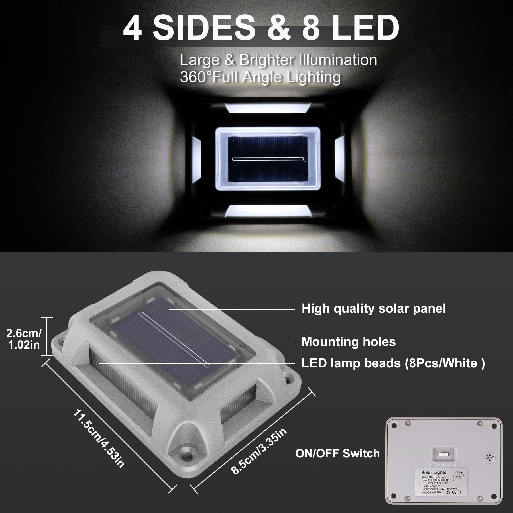 Crepow Solar Deck Lights - 8 Pack Waterproof Led Aluminum Driveway Dock Step Pathway Lights