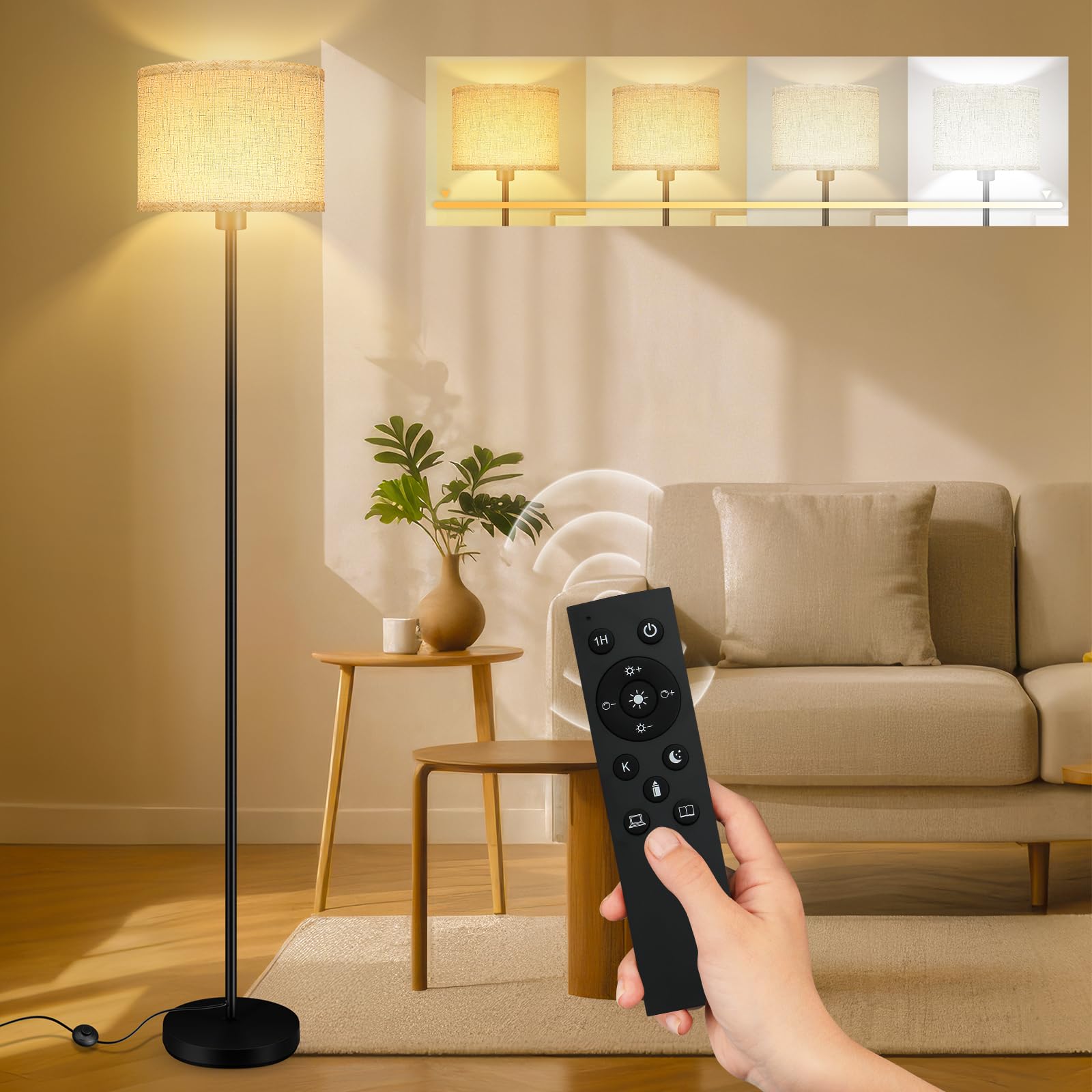 Floor Lamps For Living Room, Stepless Dimmable Floor Lamp With Remote, 2700K-6500K Colors Temperature & Brightness Adjustable,10