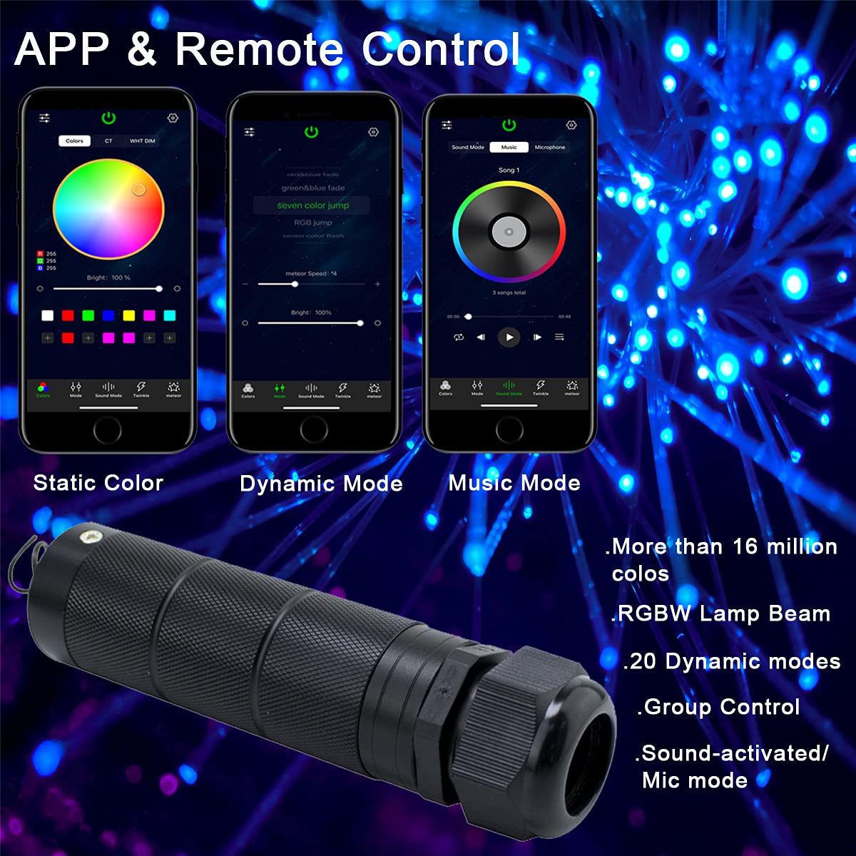 AZIMOM Bluetooth Fiber Optic Star Ceiling Light Kit, 430pcs, 9.8ft, Multicolor, Model C-889, APP Remote Control, Music Mode