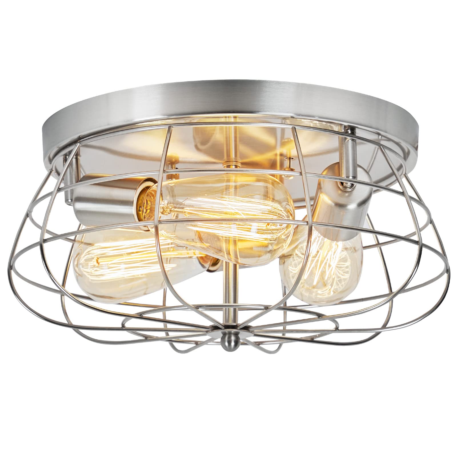 Foucasal Flush Mount Ceiling Light Brushed Nickel Ceiling Light Fixture 3-Light Modern Flush Mount Ceiling Light Metal Cage Kitc
