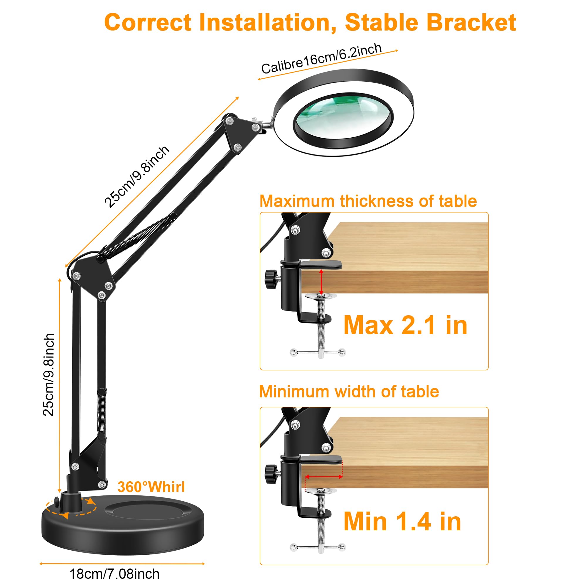 Hviww 10X Magnifying Glass With Light And Stand, 2-In-1 Led Magnifier Desk Lamp, 3 Color Modes 10 Level Dimmable, Hands-Free Lig
