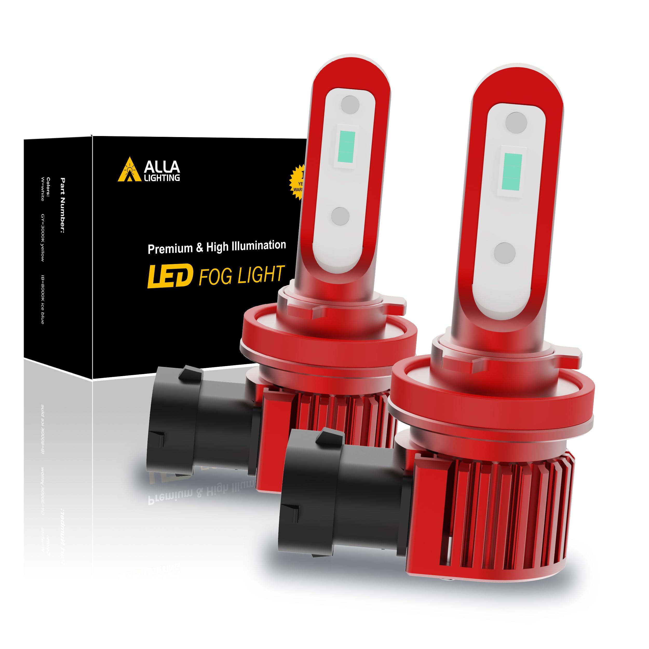 Alla Lighting H8 H11 H16 LED Bulbs 5200lm 8000K Blue Aluminum Fog Lights Replacement