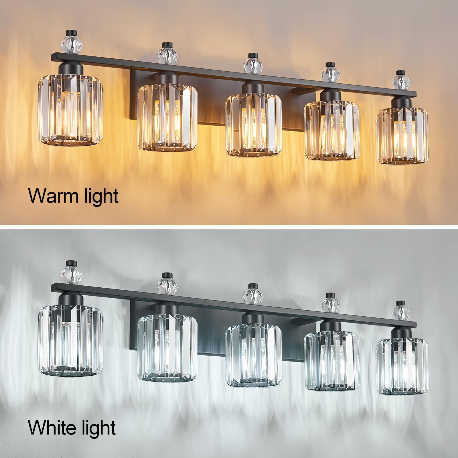 FDPBY Bathroom Vanity Light Fixtures 5-Light Sand Black Modern Crystal Over Mirror Model 291 Metal