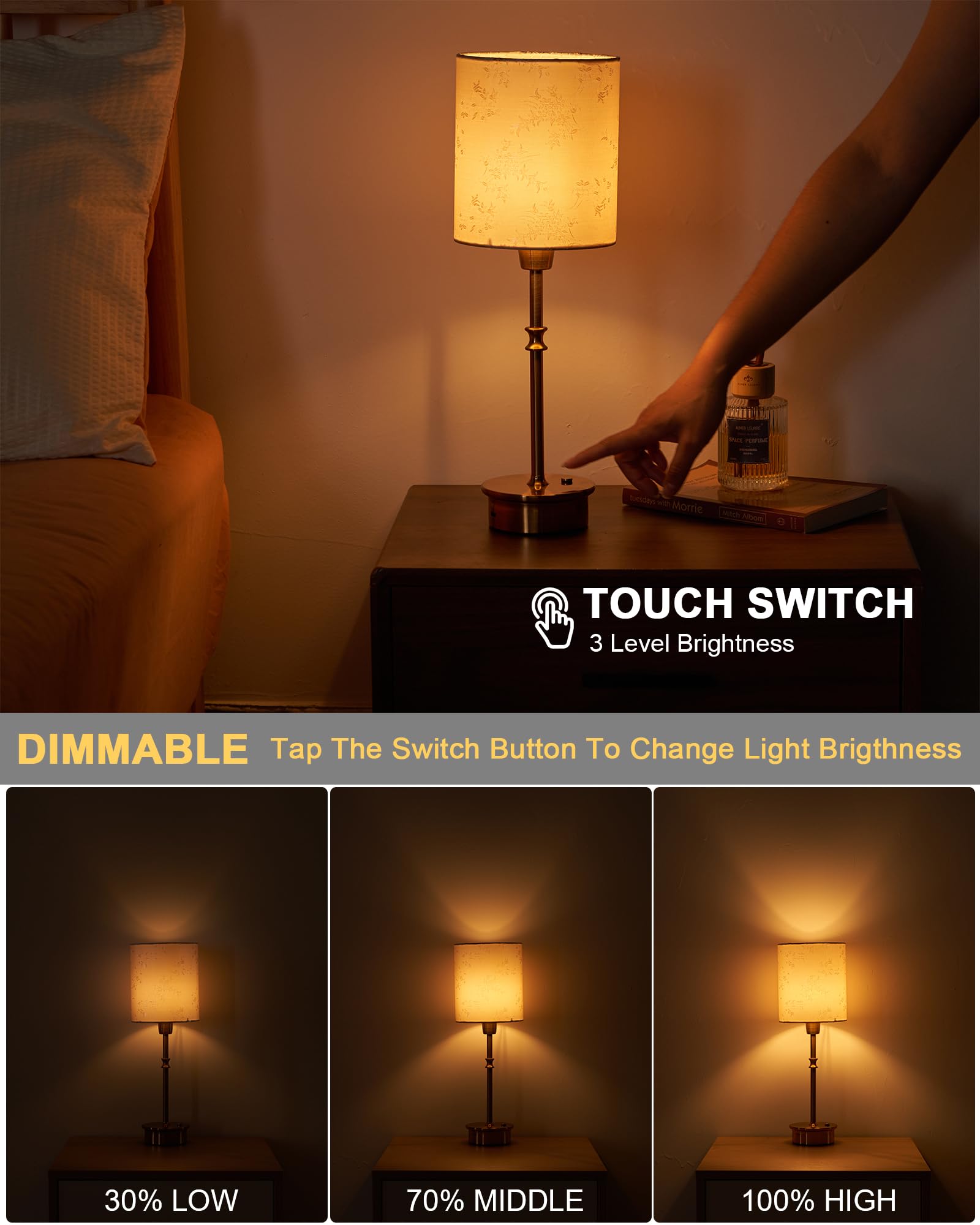 Umexus Cordless Table Lamp Set Of 2, Rechargeable Battery Powered Light, Dimmable Touch Nightstand Lights, Small Accent Lamp Wit